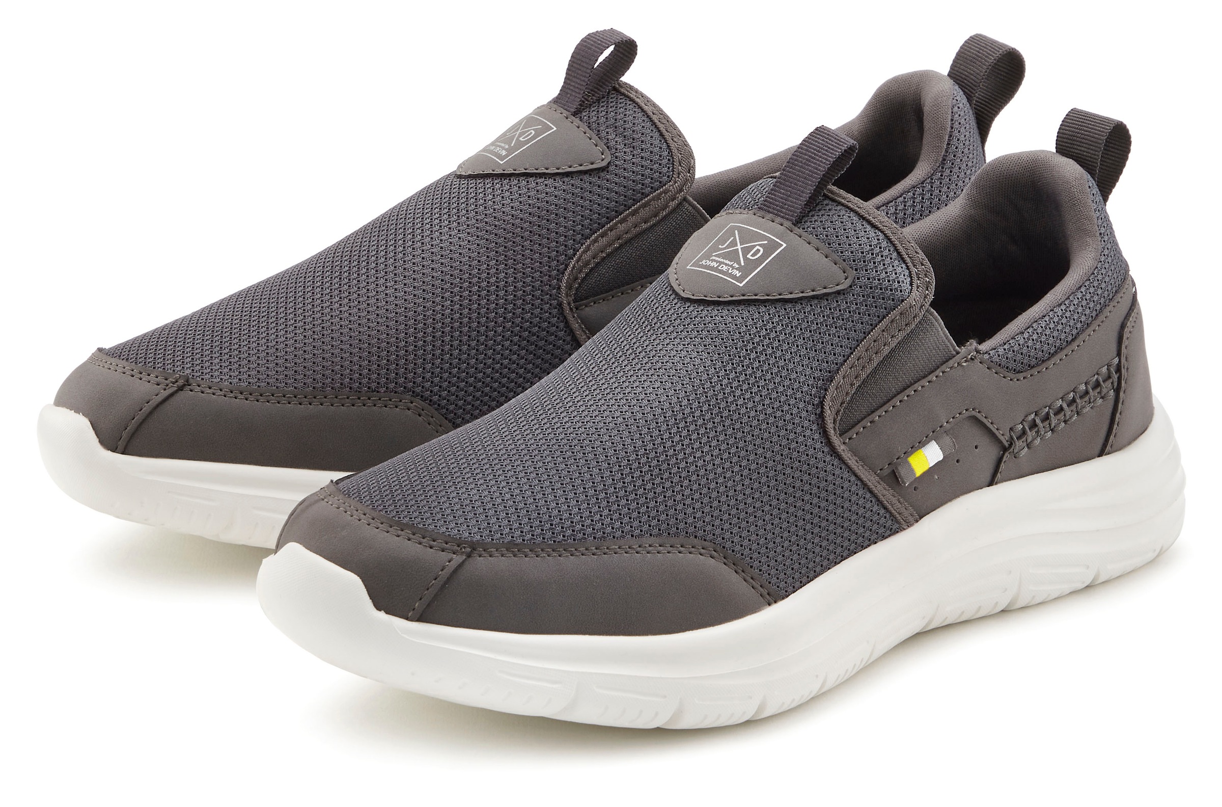 Sneaker JOHN DEVIN "Freizeitschuh, Halbschuh, Slipper, Turnschuh, Slip-On-Sneaker", Herren, Gr. 42, grau, Obermaterial: 70% Textilmaterial, 30% Lederimitat. Decksohle: 100% Textilmaterial. Futter: 100% Textilmaterial. Laufsohle: 100% Synthetik, unifarben,