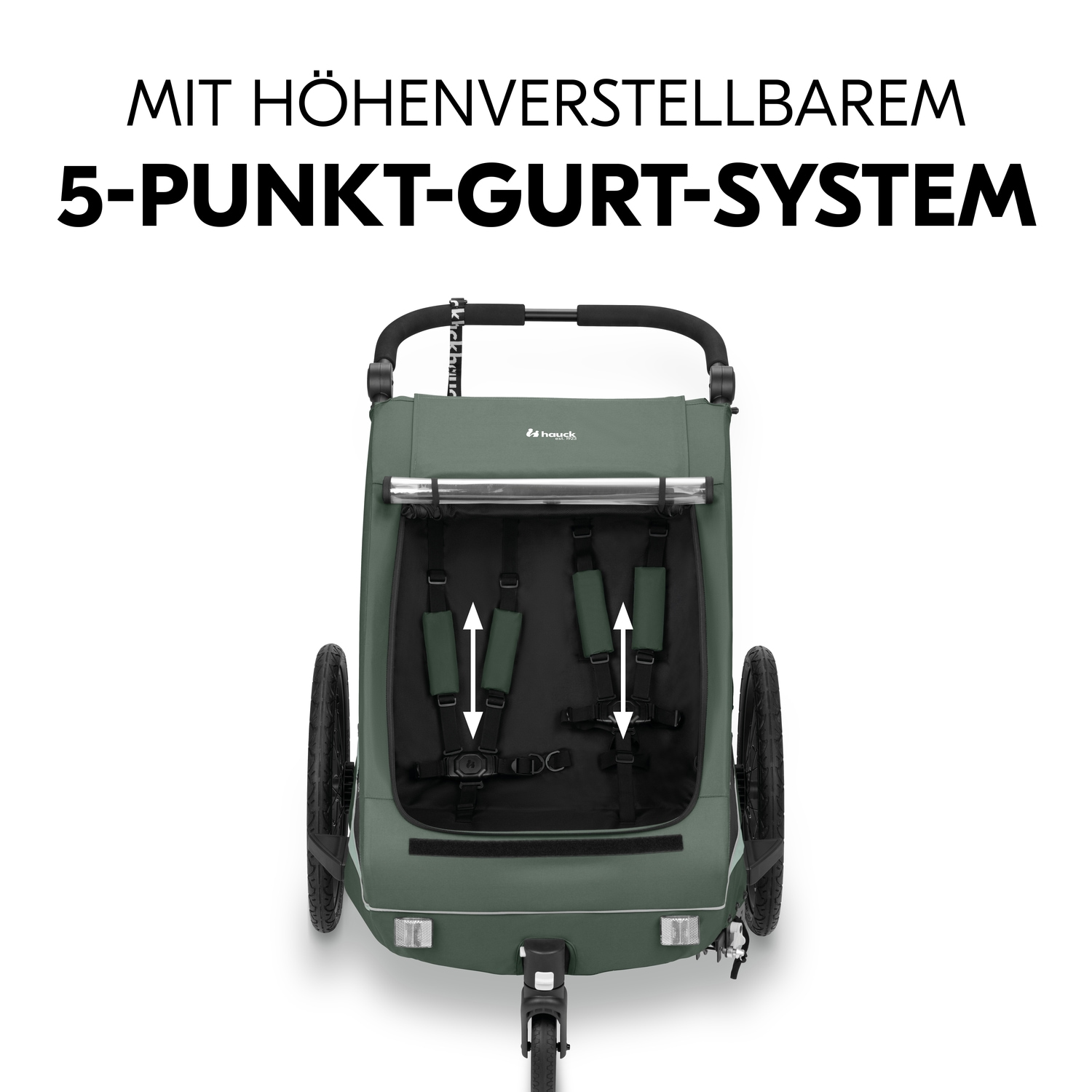 Hauck Fahrradkinderanhänger »2in1 Bike Trailer und Buggy Dryk Duo Plus, dark green«, für 2 Kinder; inklusive Deichsel