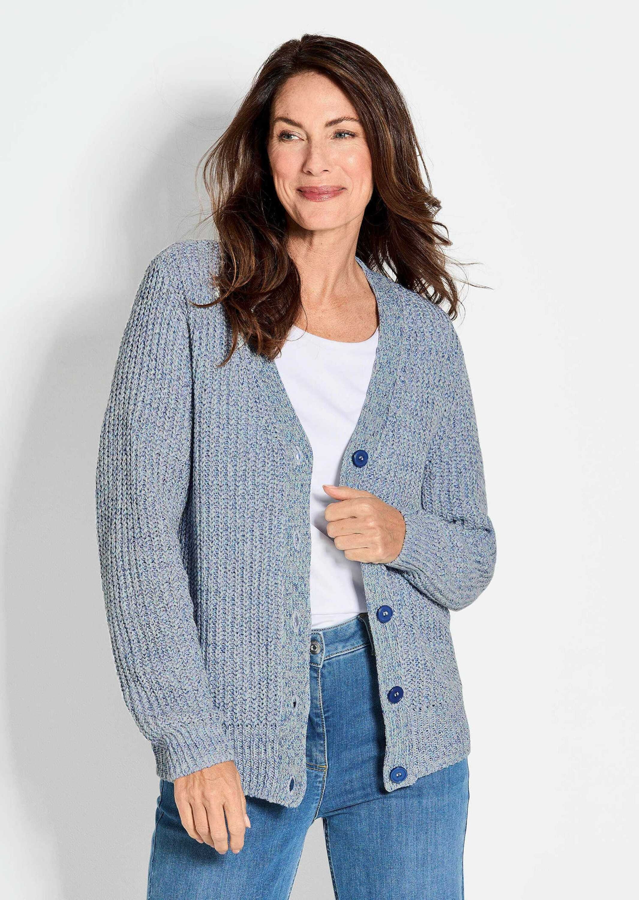 GOLDNER Strickjacke "Kurzgröße Langarm Strickjacke mit V-Ausschnitt" günstig online kaufen