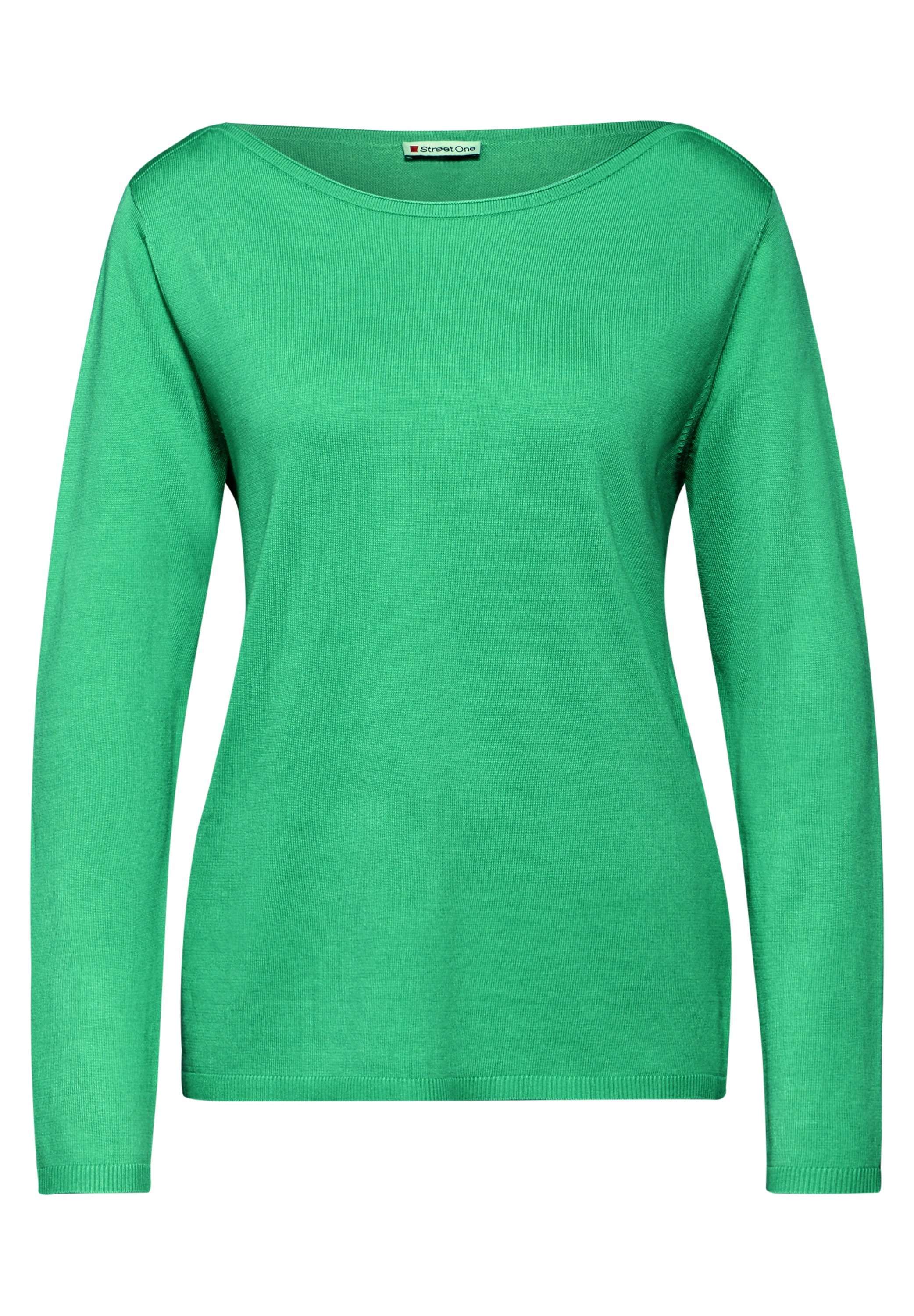 Strickpullover STREET ONE, Damen, Gr. 42, grün (tendril grün), Stoff, 60% Viskose, 40% Baumwolle, unifarben, normal normal, U-Boot-Ausschnitt, Bündchen, Pullover Strickpullover, mit U-Boot-Ausschnitt 3