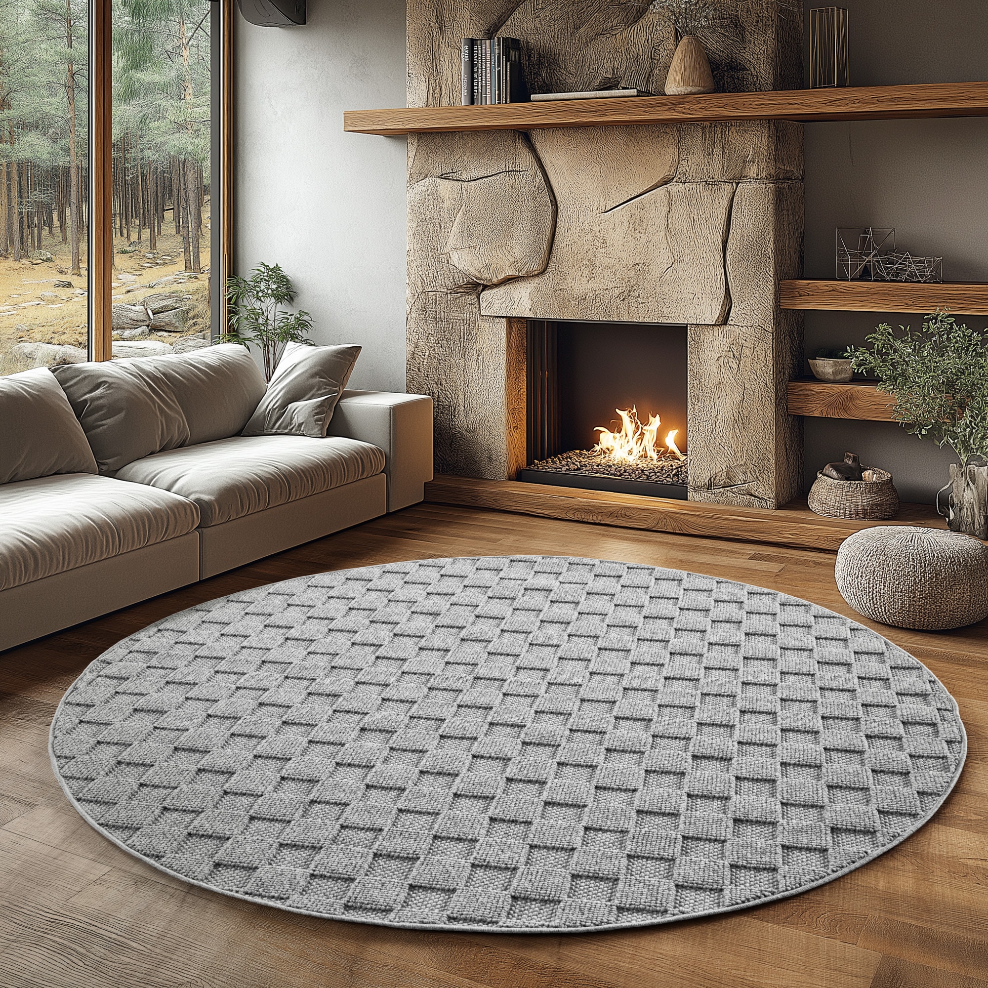 Ayyildiz Teppiche 1100000002199 "HELIX 2203, auch als Läufer und Rund erhältlich" rund 7 mm Höhe 3D-Effekt durch Cut-Loop-Webtechnik, Woll-Optik, Bouclé, Wohnzimmer