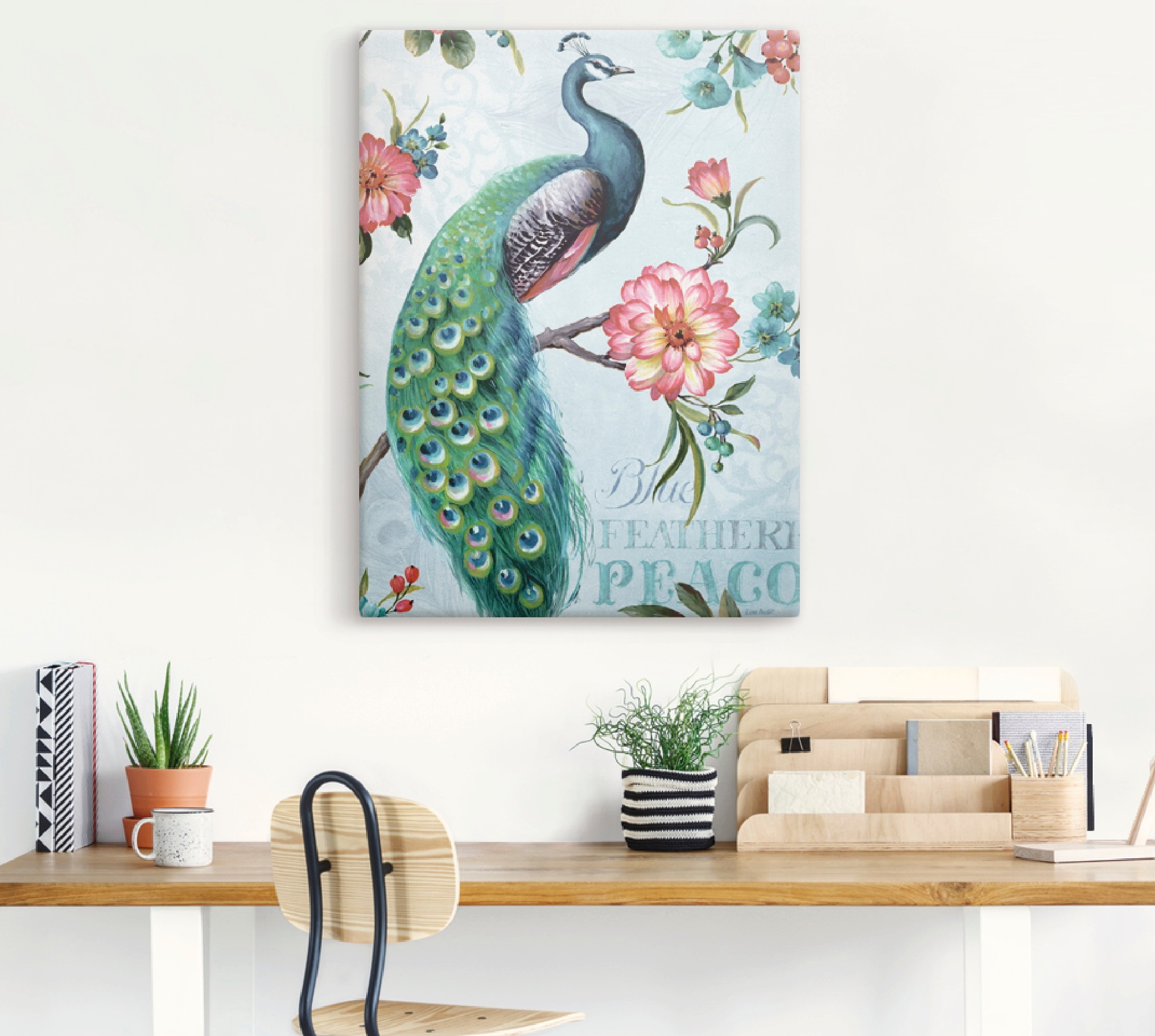 Artland "Blau gepfederter Pfau" Vögel 1 Stk. tlg. auf Holzrahmen gespannt günstig online kaufen