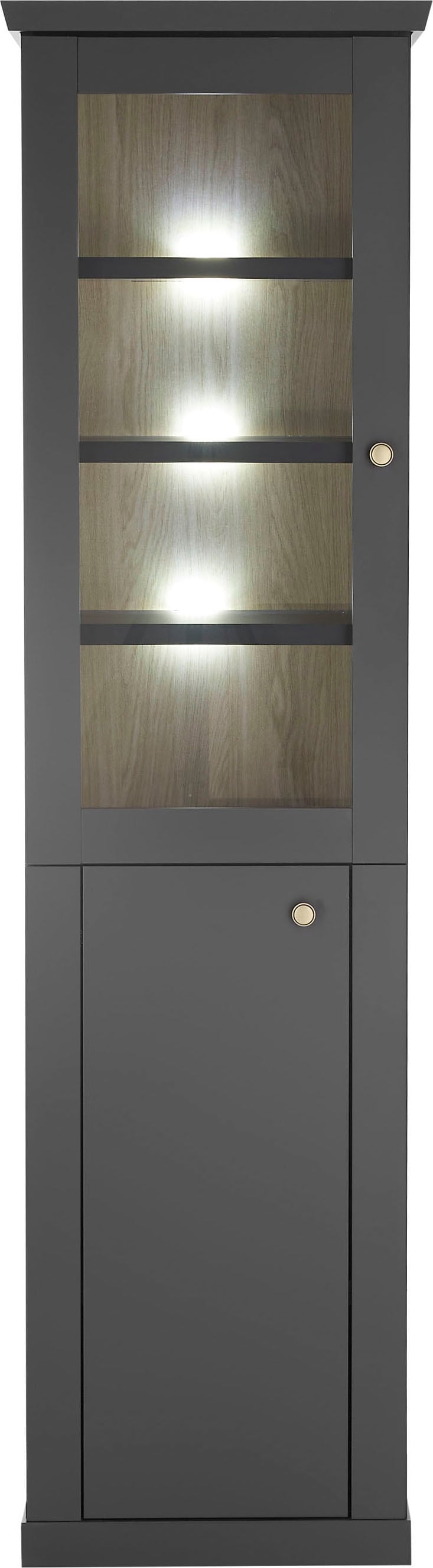 Home affaire Vitrine »Lincoln, Hochschrank im Landhausstil, moderne Glasvitrine« edles Design, messingfarbene Knopfgriffe, vielseitig einsetzbar