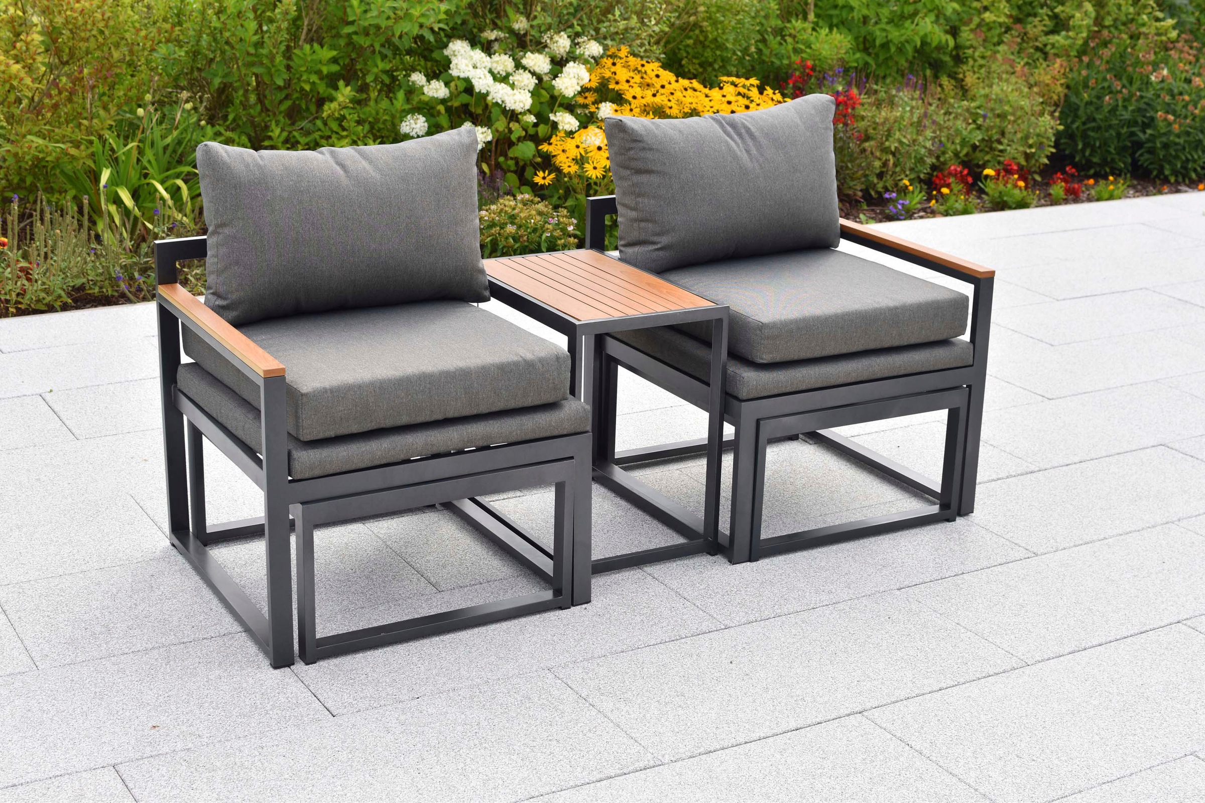 MERXX Gartenlounge-Set »Lindos« Set, 11 tlg. inkl. 2 Sessel, 2 Hocker, 2 Rückenkissen, 4 Sitzkissen, 1 Tisch