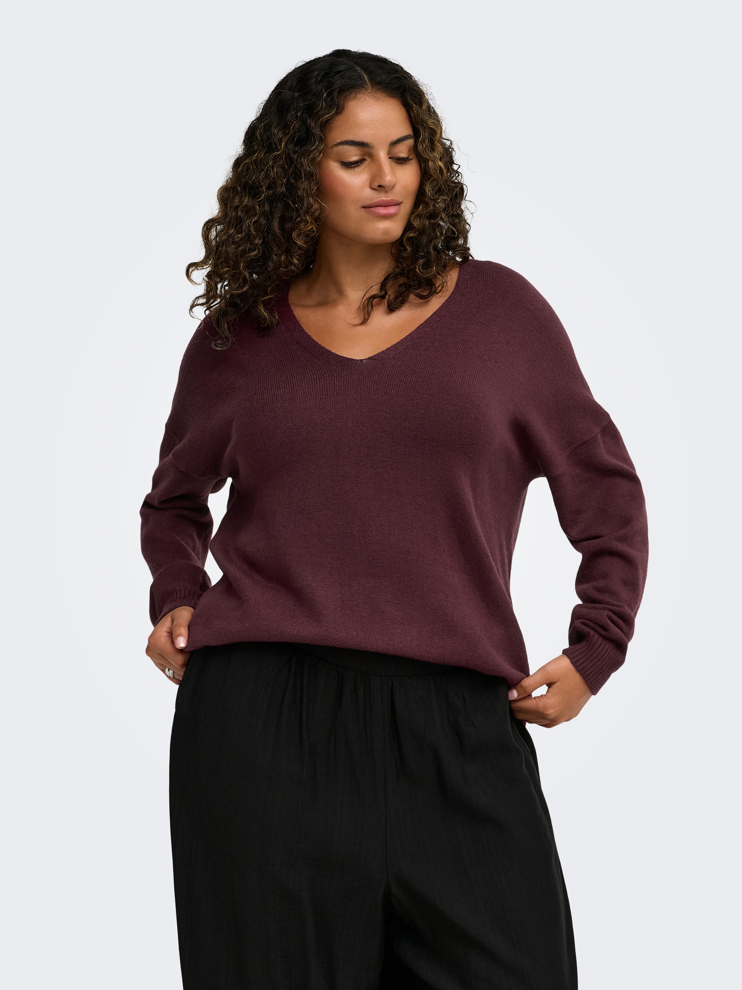 ONLY CARMAKOMA V-Ausschnitt-Pullover "CARMARGARETA LS PULLOVER KNT NOOS" Viskosemischung, regular fit