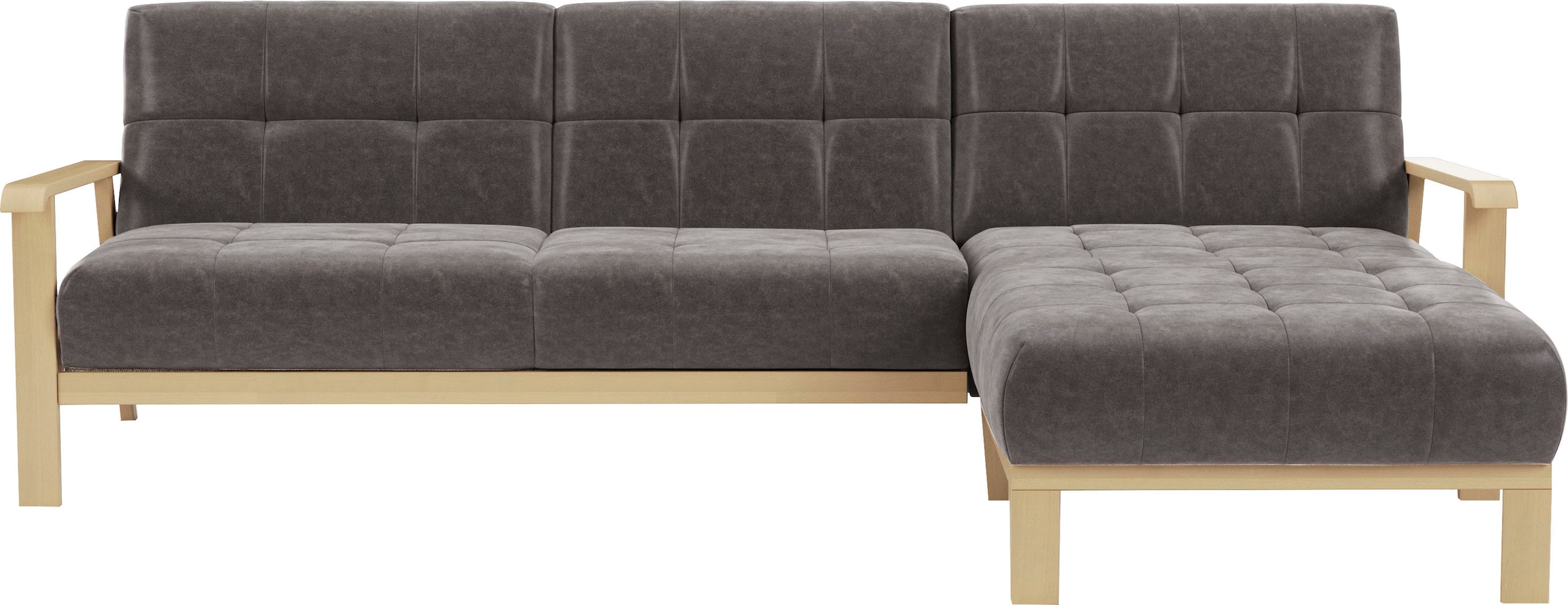 Ecksofa SIT & MORE, B:264cm H:88cm T:183cm, grau, 100% Polyester, Wohnzimmer, Sofas, "Billund L-Form", Armlehnen aus Buchenholz in natur,