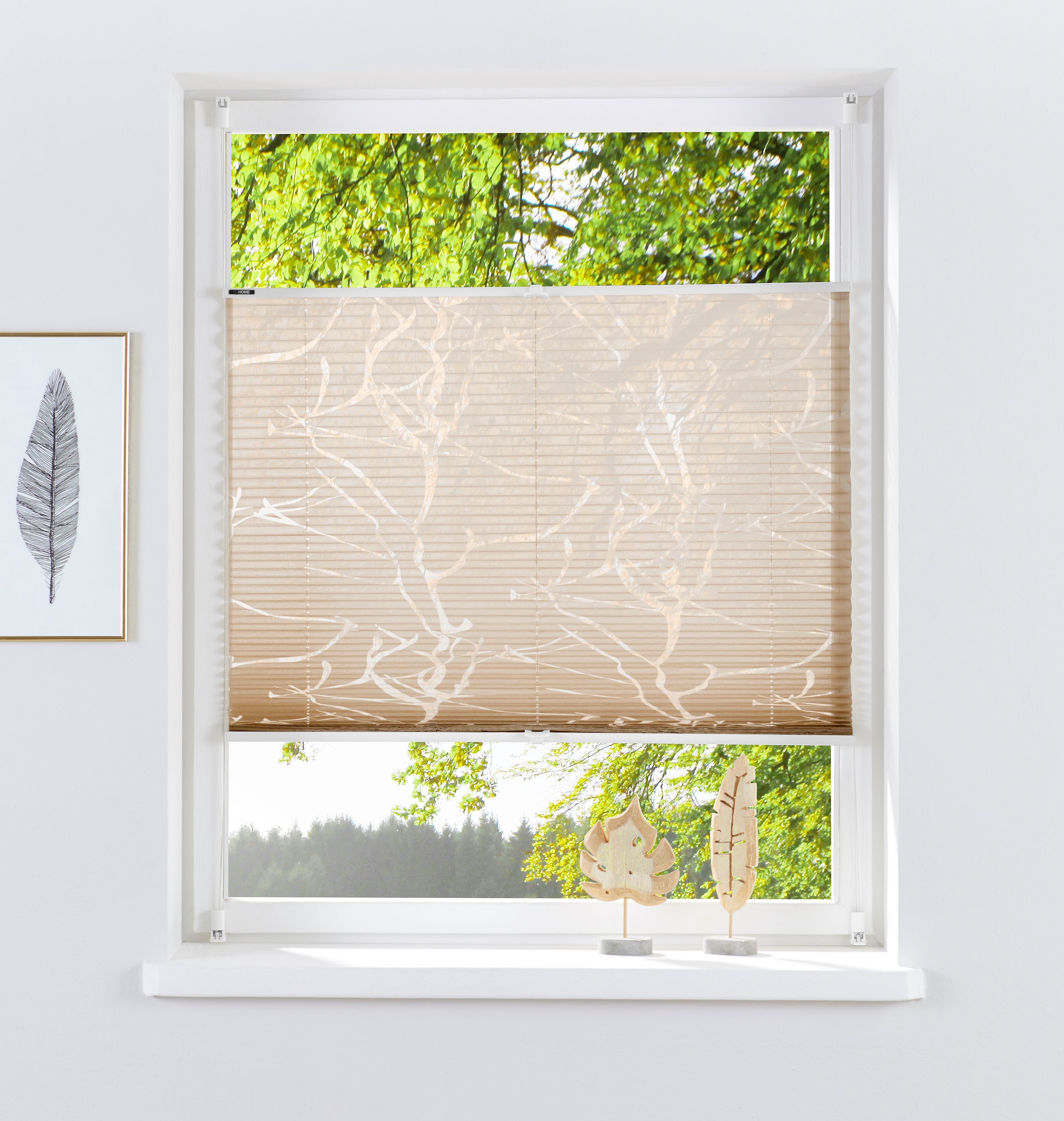 OTTO home Plissee "Anna" Lichtschutz ohne Bohren verspannt transparentes Ästemotiv, Bestseller, Für Fenster & Tür, Sonnenschutz