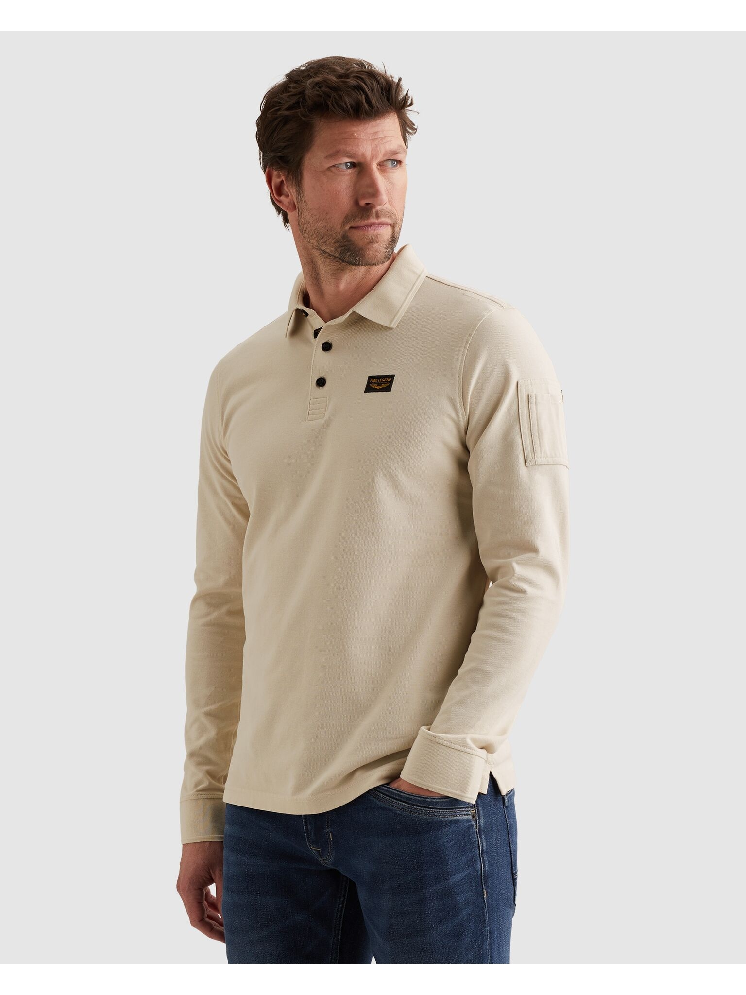 PME LEGEND Langarm-Poloshirt mit Logo Stickerei