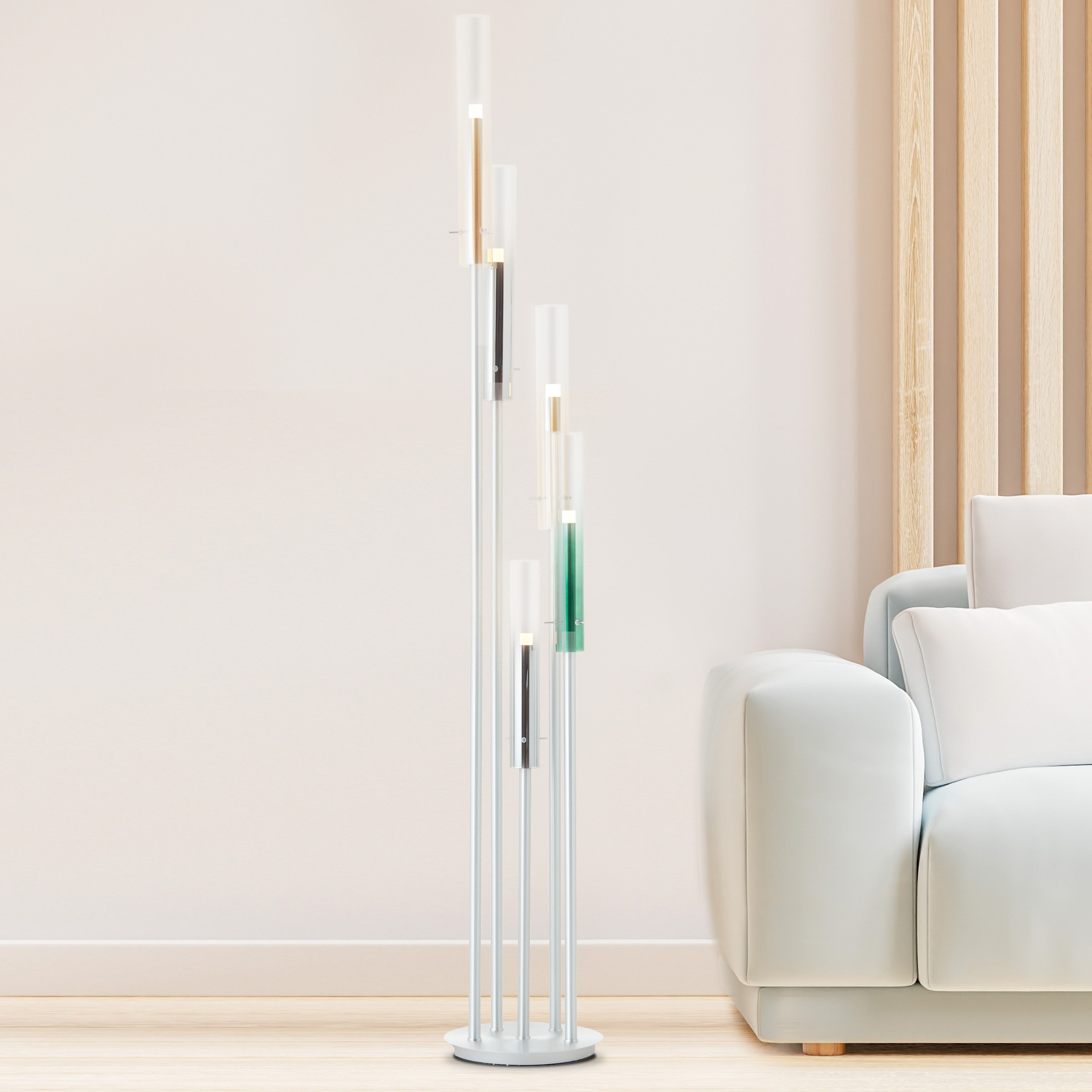 Brilliant LED Stehlampe »Inez«, 168 x 33 cm, 2100 lm, 3000 K, Metall/Glas, aluminium gebürstet