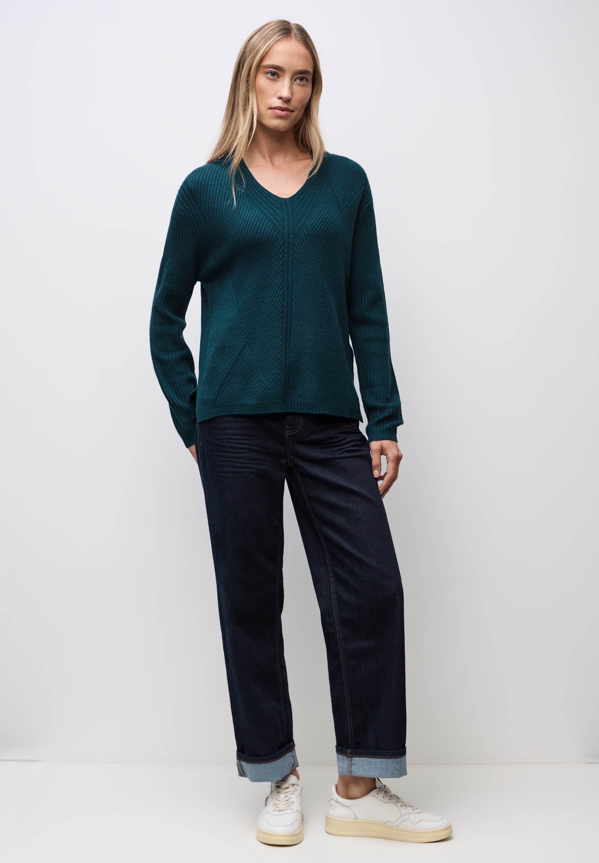 Thumbnail - STREET ONE V-Ausschnitt-Pullover in Unifarbe