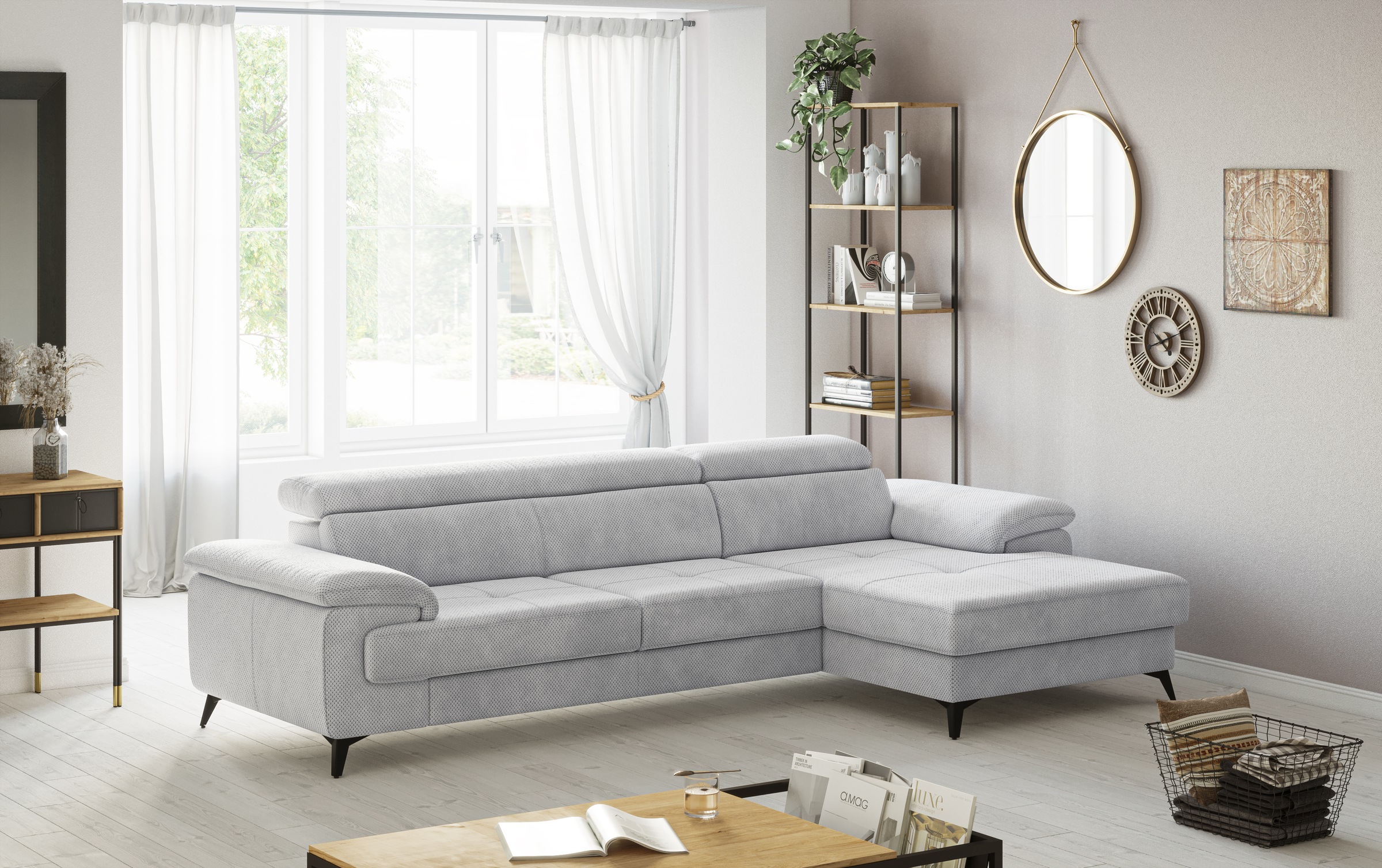 OTTO home Ecksofa "Astra L-Form, B: 300 cm, inkl. Kopfteilverstellung" opt. Schlaffunktion + XL-Bettkasten, LF:222x124cm, Wellenunterfederung