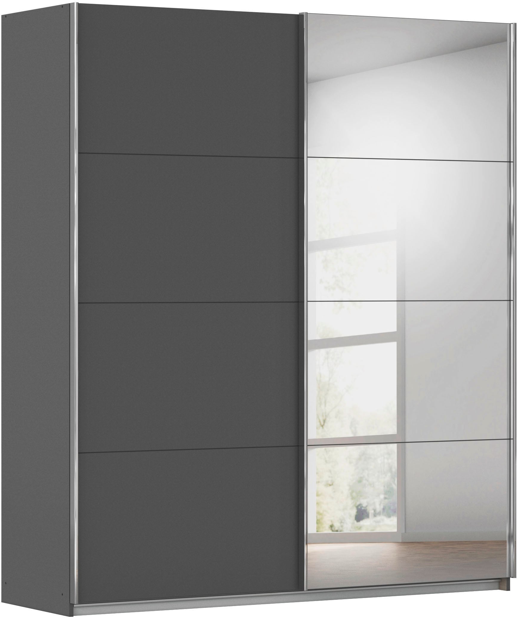 rauch Schwebetürenschrank "Kleiderschrank Schrank Ankleide Garderobe Schlafzimmerschrank MOITA" Breiten: 181/226/271 cm, Höhe 210 cm, mit Spiegel und Metallgriffleisten in Alu MADE IN GERMANY