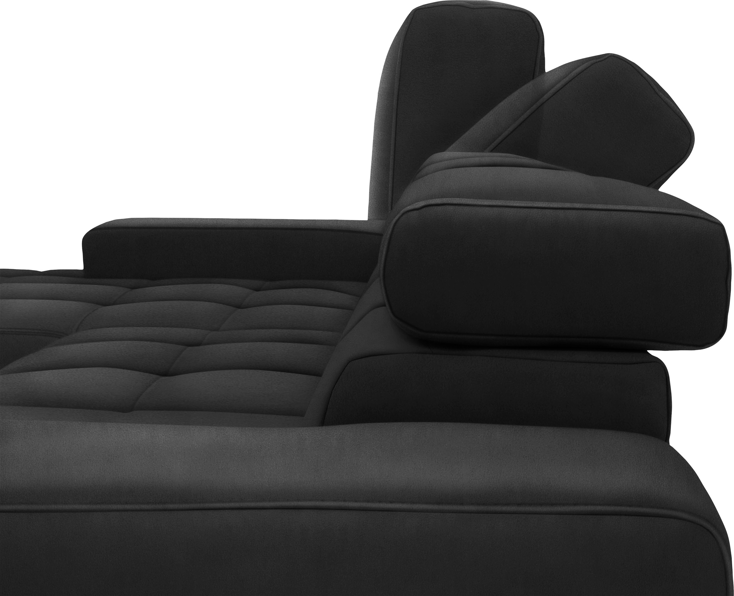 DOMO collection Ecksofa »Cunelli tolle Sitznähte als Designelement, fester Sitzkomfort, L-Form«, wahlweise mit 6-fach verstellbarer Kopfteilverstellung, bodenfrei