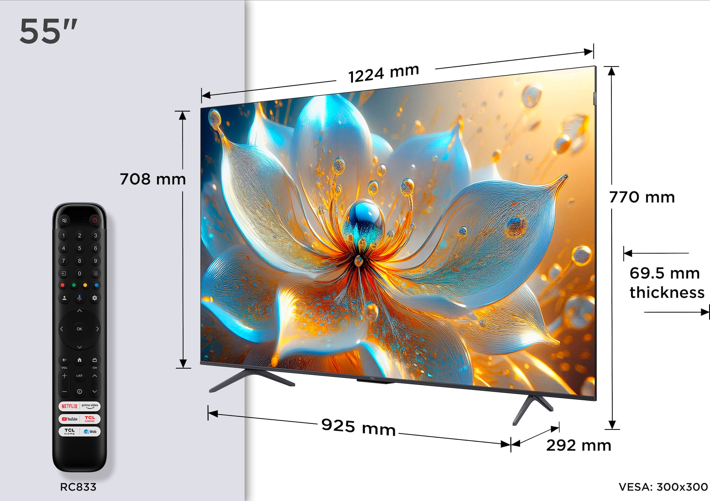TCL QLED-Fernseher »55P81KX2«, 4K Ultra HD, Google TV-Smart-TV, 144Hz, Multi-HDR, Dolby Vision, Game Master, Smart TV, Apple TV, ONKYO