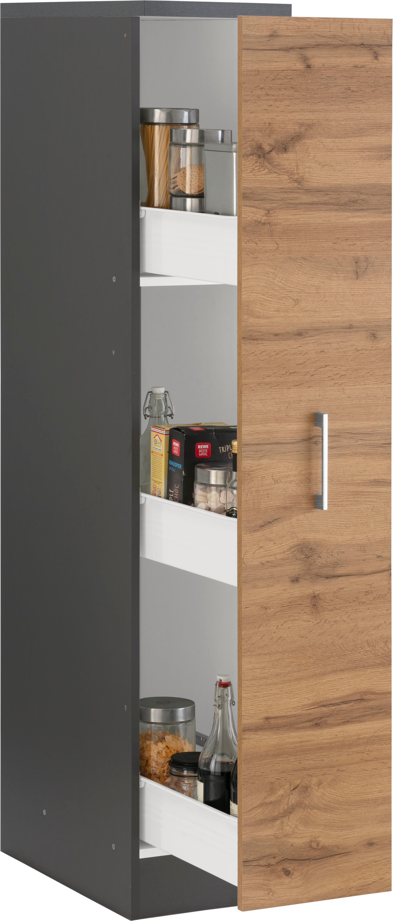 KOCHSTATION Apothekerschrank »KS-Colmar«, 30 cm breit, 165 cm hoch, mit 3 Ablagen, mit Metallgriff