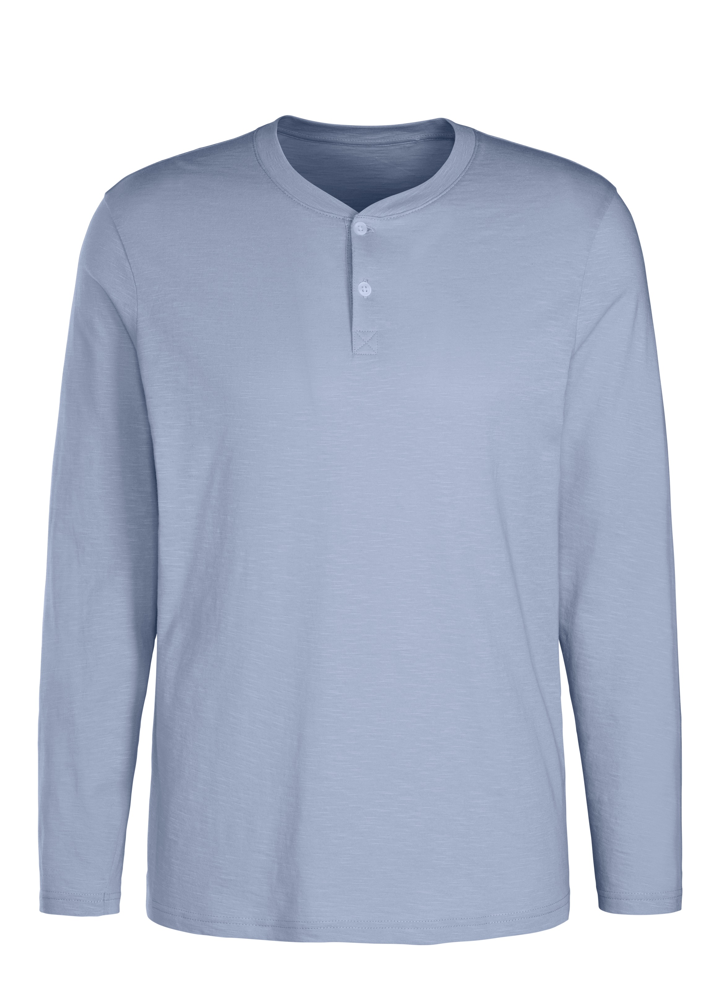 Langarmshirt H.I.S "- Henleyshirt langarm", Herren, Gr. S (44/46), blau (hellblau, weiß), Slub, Obermaterial: 100% Baumwolle, unifarben, regular fit normal, Rundhals, abgesteppte Kante, Shirts Langarmshirt, Langarm, Shirt mit Knopfleiste aus strukturierte 3
