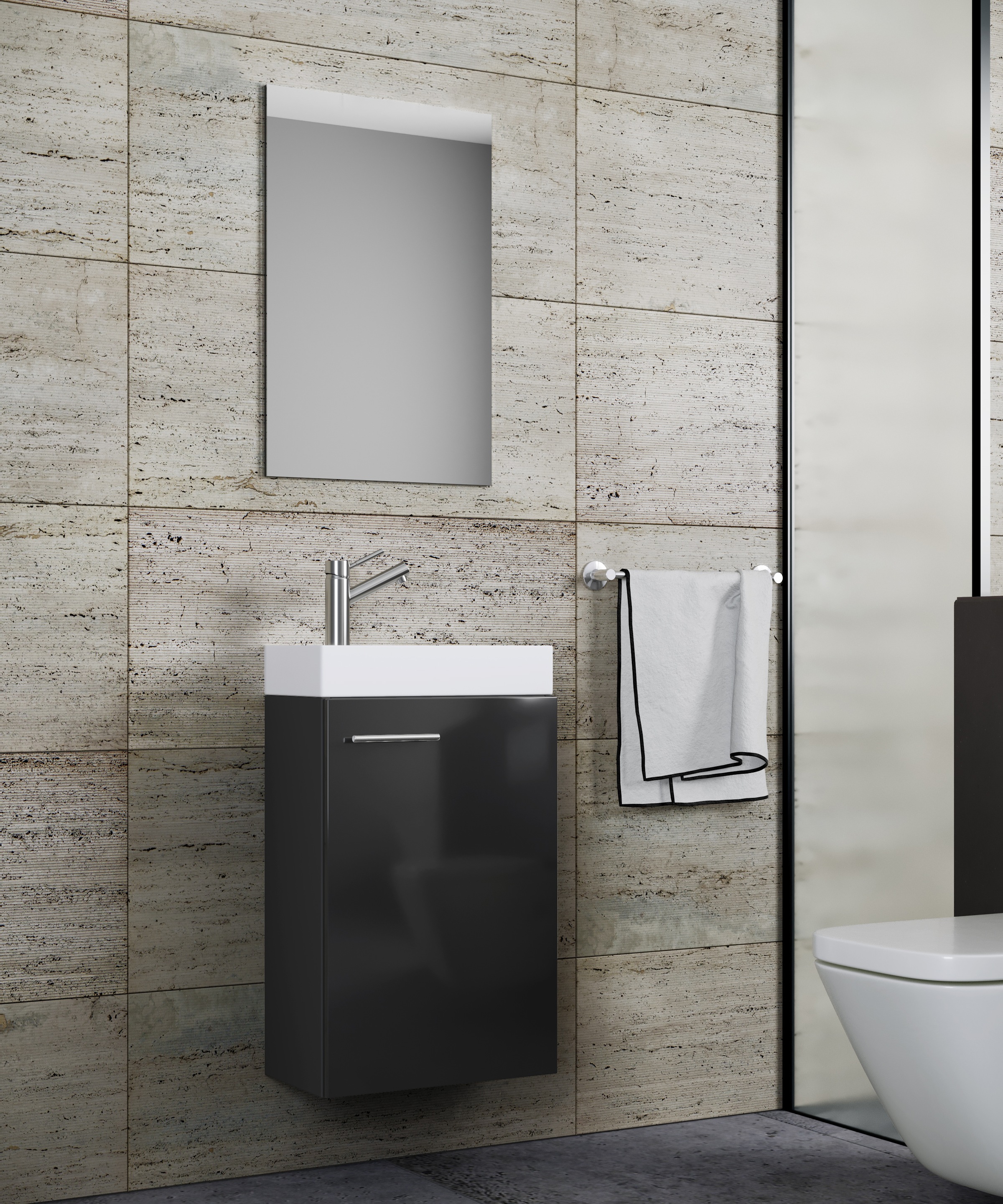 Thumbnail - VCM Waschbeckenunterschrank "VCM 3-tlg Set  Waschplatz für Gäste WC  Gästebad  Waschtisch  Badezimmer Set - Slito SP" 3 ...