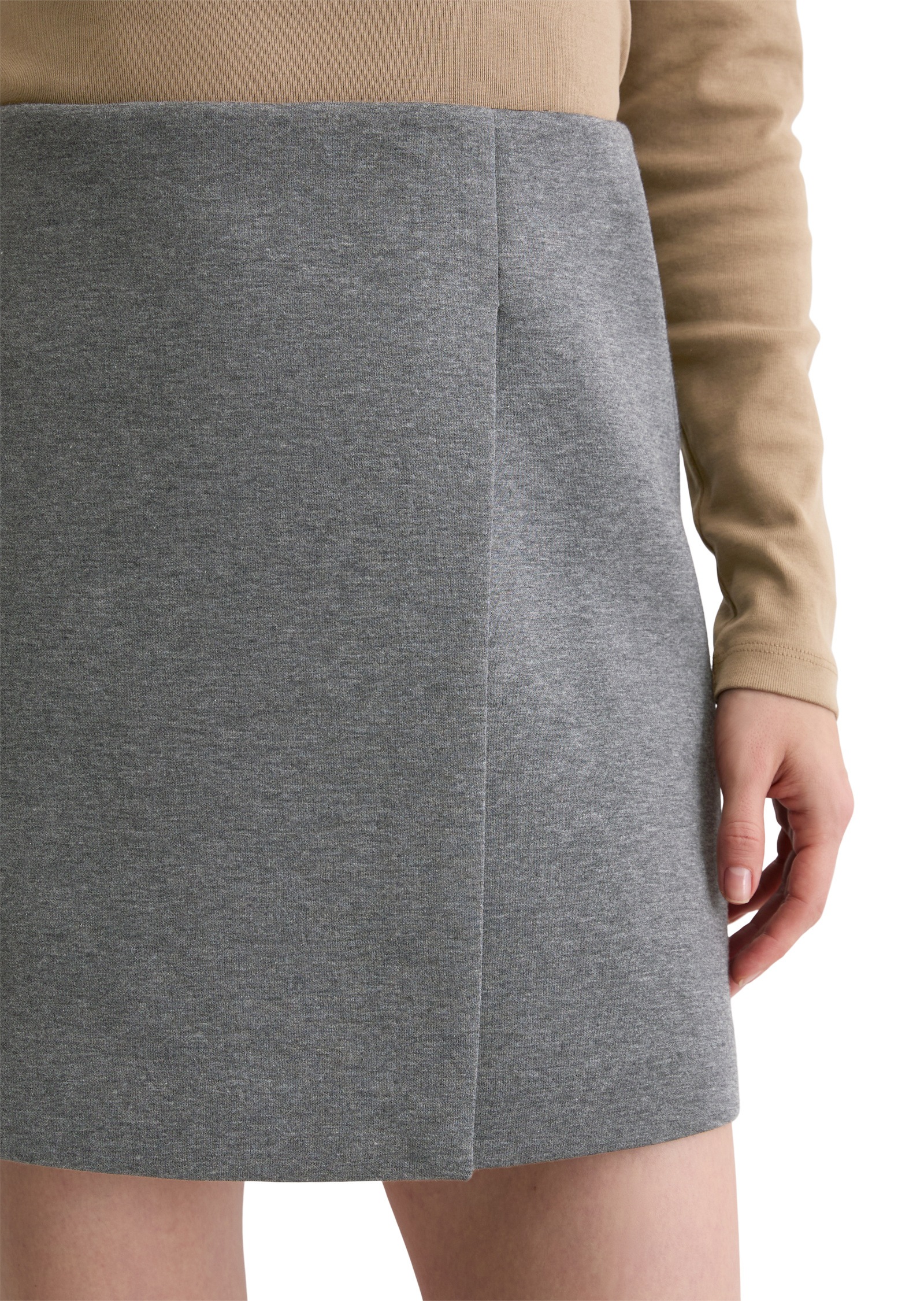Jerseyrock MARC O'POLO "aus Bio-Baumwolle-Mix", Damen, Gr. 42, warm granite melange, Obermaterial: 91% Baumwolle, 9% Polyester, unifarben, normal normal, Röcke 3