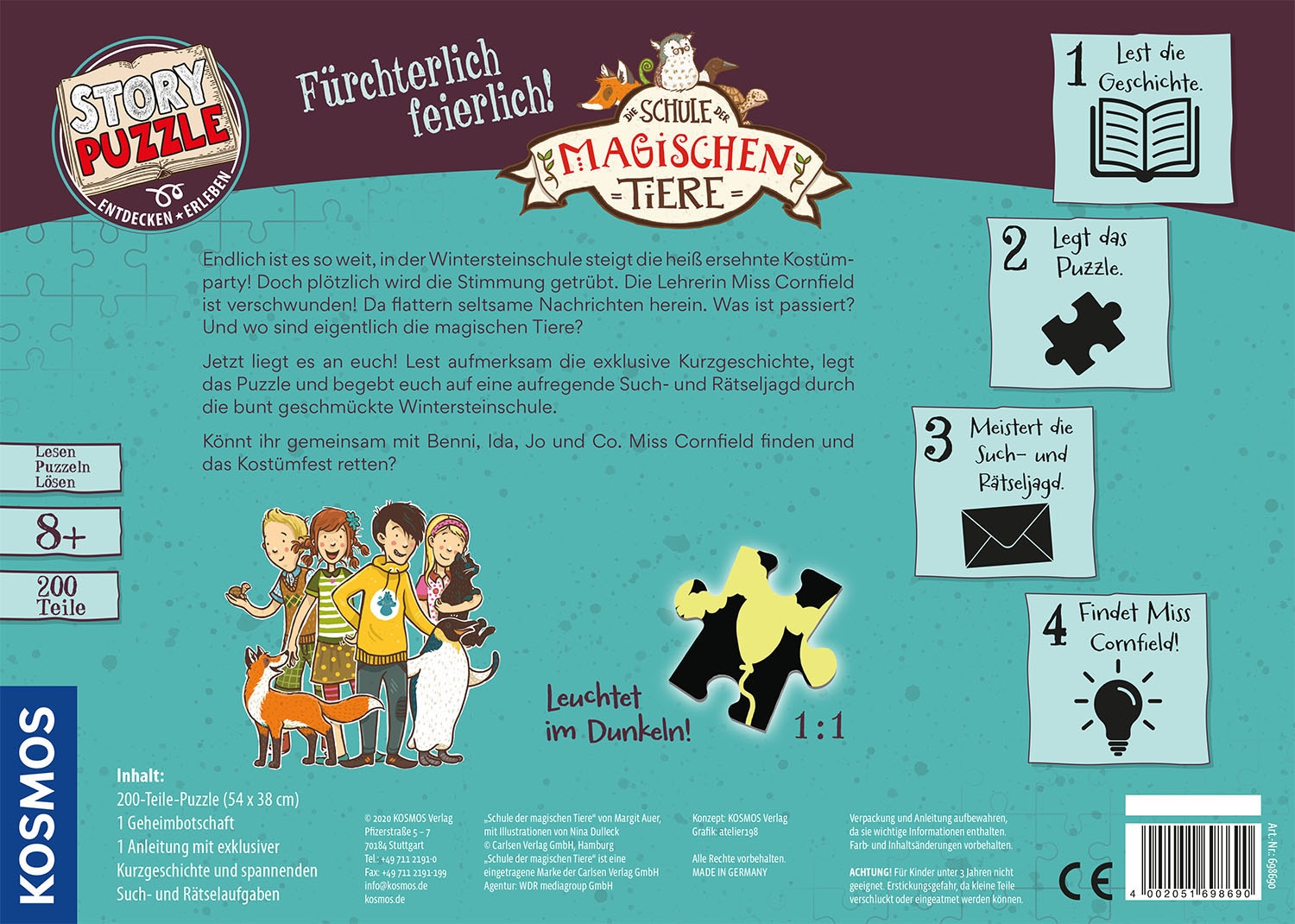 Kosmos Puzzle »Story Puzzle: Die Schule der magischen Tiere, Fürchterlich Feierlich«, mit Leuchteffekt; Made in Germany