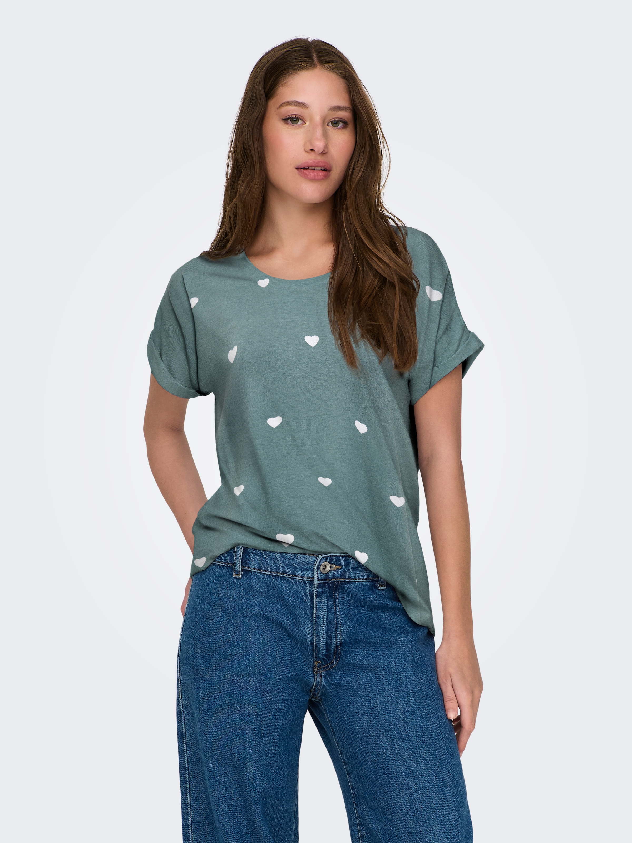 ONLY Kurzarmshirt "ONLMOSTER S/S AOP TOP CS JRS" Viskosemischung, Rundhals