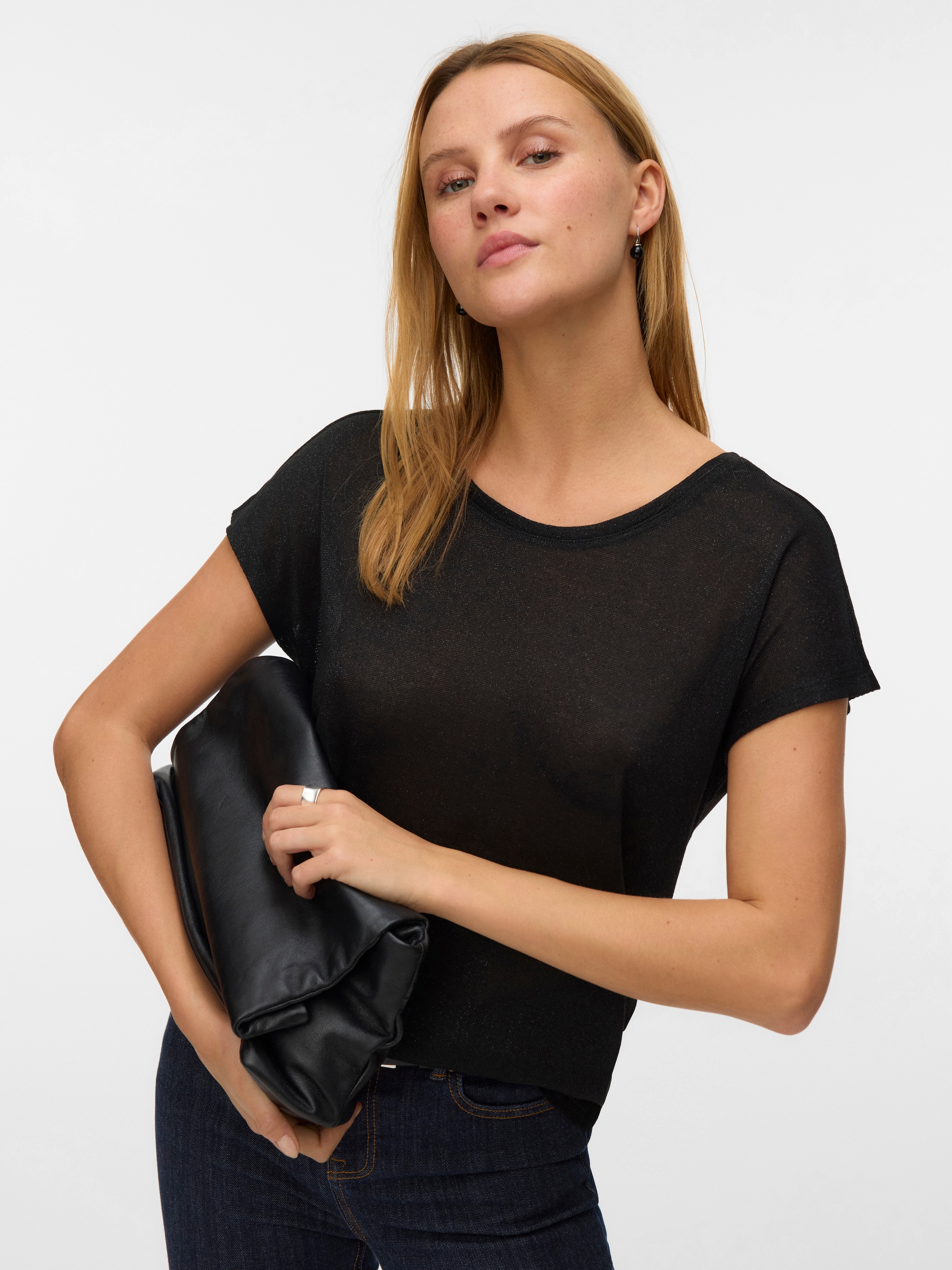 Vero Moda Kurzarmshirt "VMSARAH AVA SS TOP JRS GA NOOS" mit Glitzerdetails günstig online kaufen