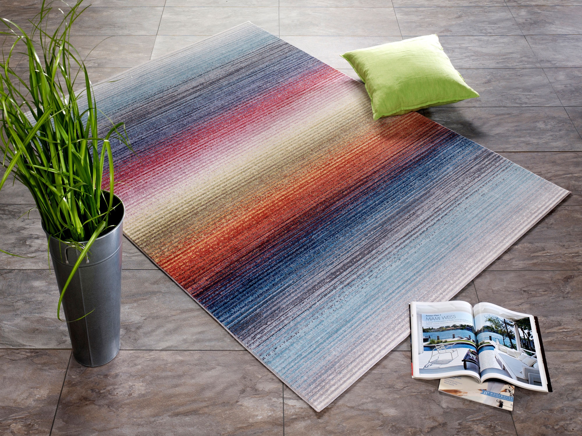 OCI DIE TEPPICHMARKE Teppich "Rainbow Stripe" rechteckig 5 mm Höhe Kurzflor, weiche Microfaser, Wohnzimmer