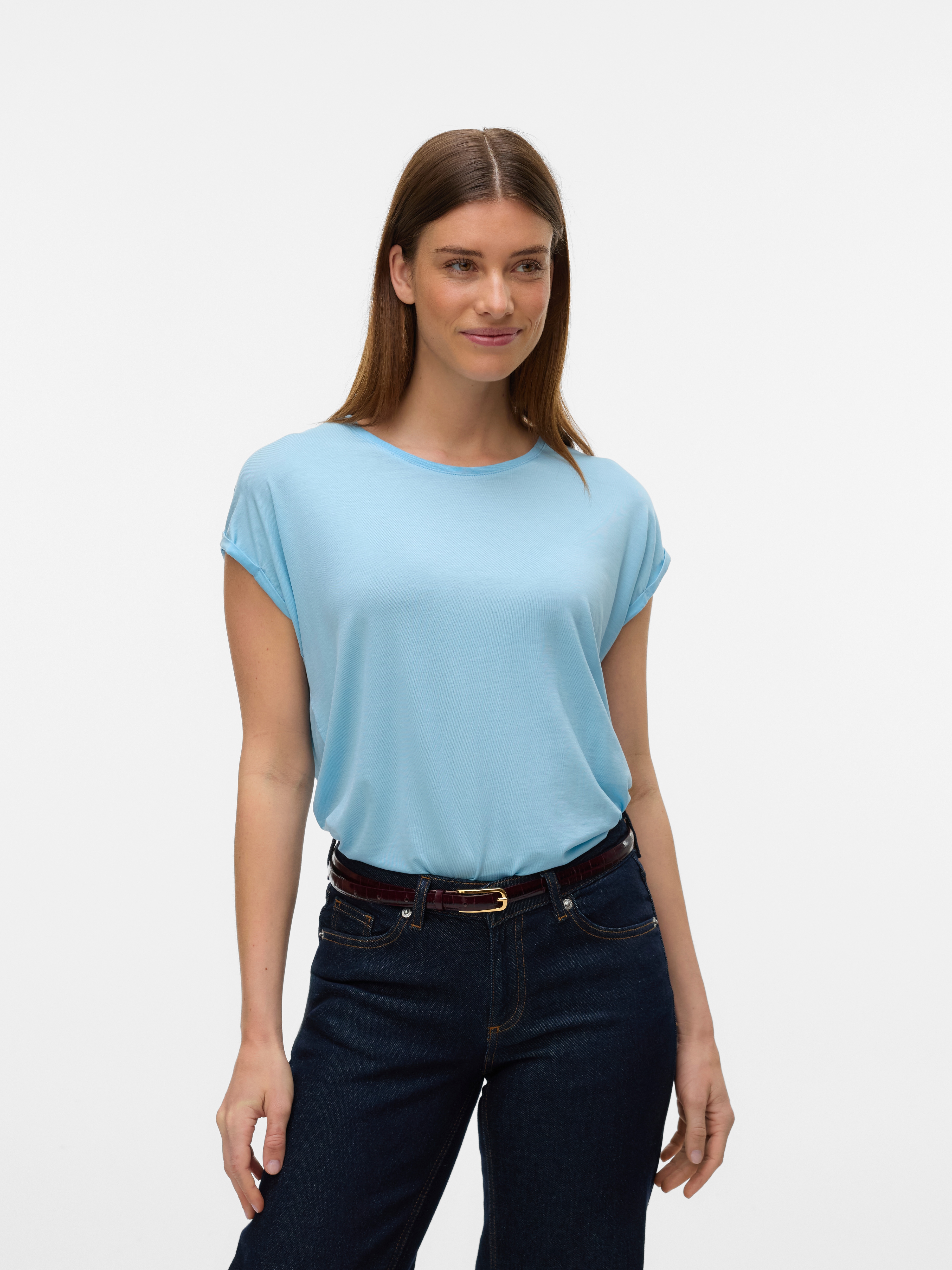 Vero Moda T-Shirt "Vmava Plain Ss Top Jrs Noos" Materialmix, Regular Fit