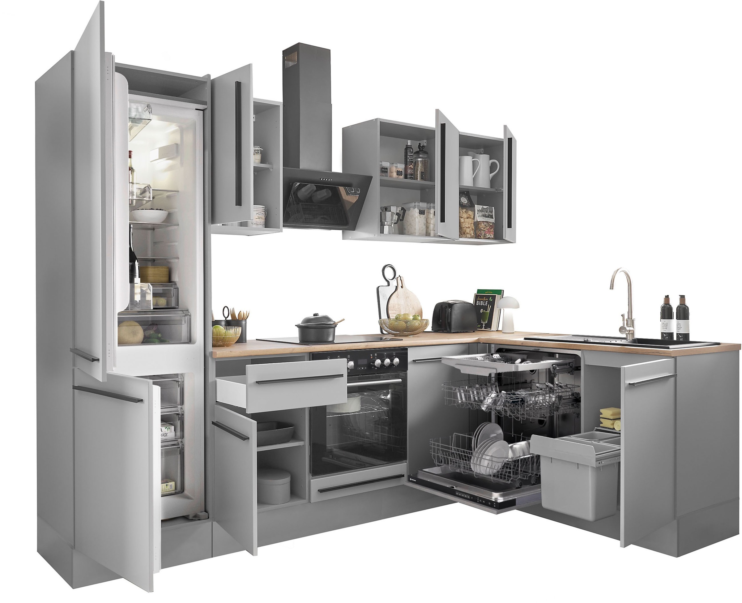BASIC by Balculina Winkelküche »Denver, Küche BxHxT 280/115 x 211 x 60«, Breite 280 cm, wahlweise mit E-Geräten und Induktion