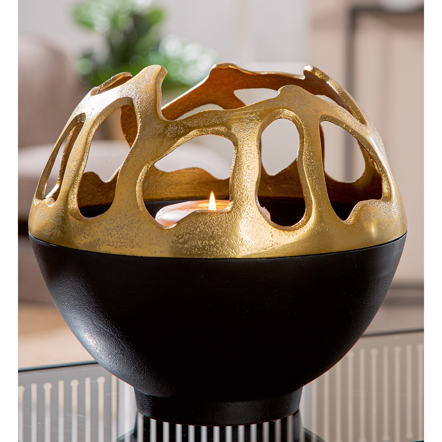 GILDE Windlicht "Windlicht Branca goldfarben; schwarz", (1 St.) günstig online kaufen