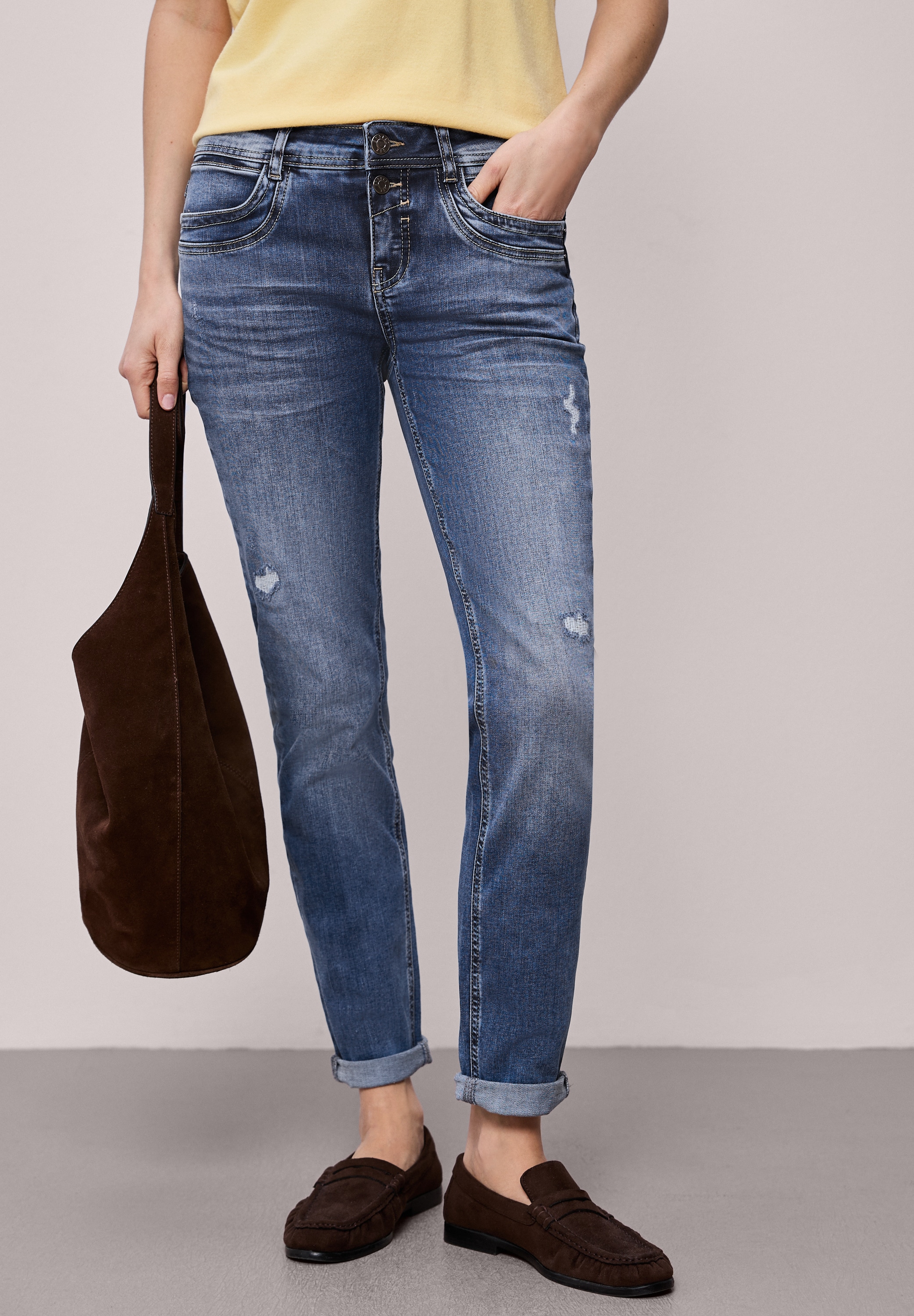 STREET ONE Comfort-fit-Jeans mit destroyed Details