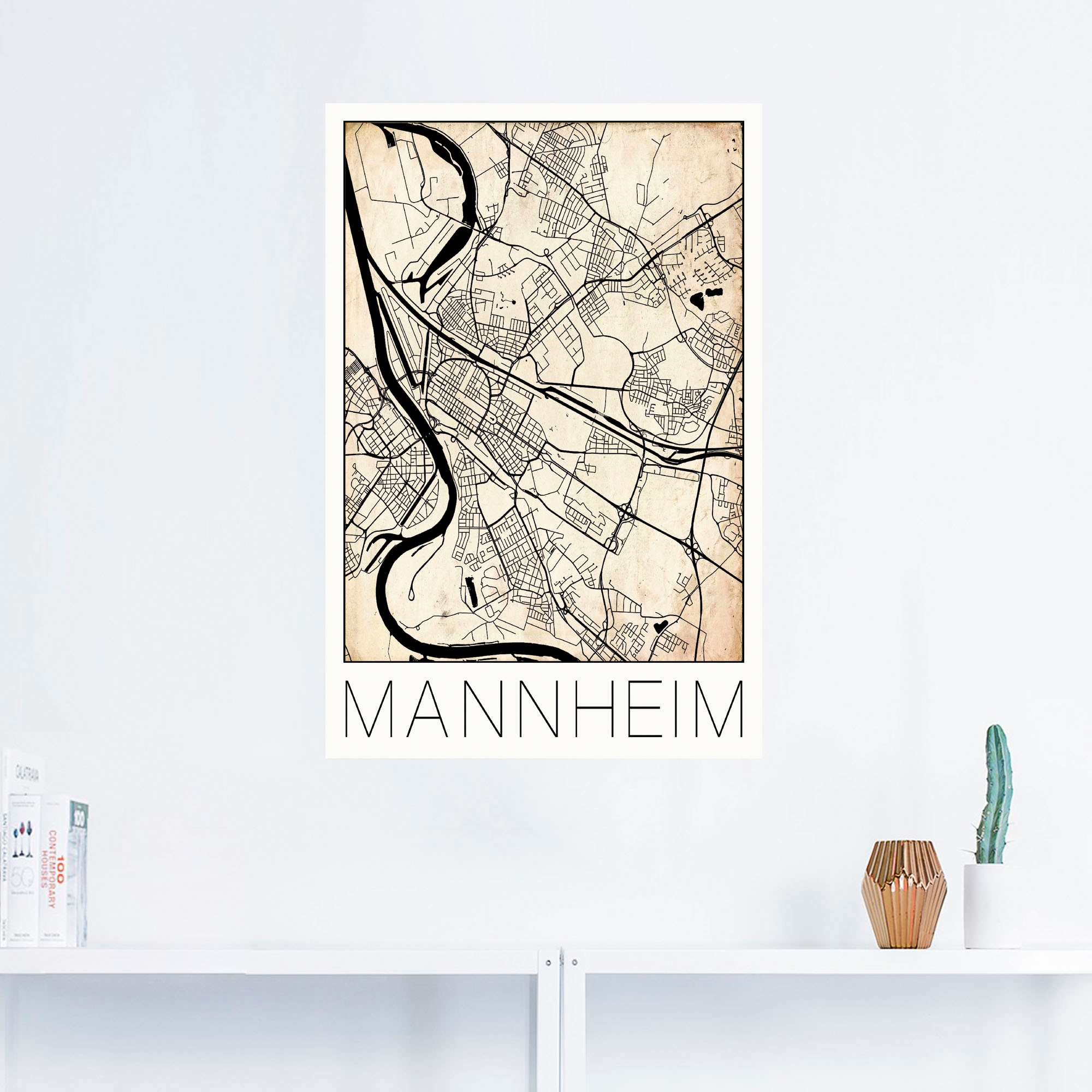 Artland Wandbild »Retro Karte Mannheim Deutschland Grunge«, Deutschland, (1 St.), als Alubild, Leinwandbild, Wandaufkleber oder Poster in versch. Größen