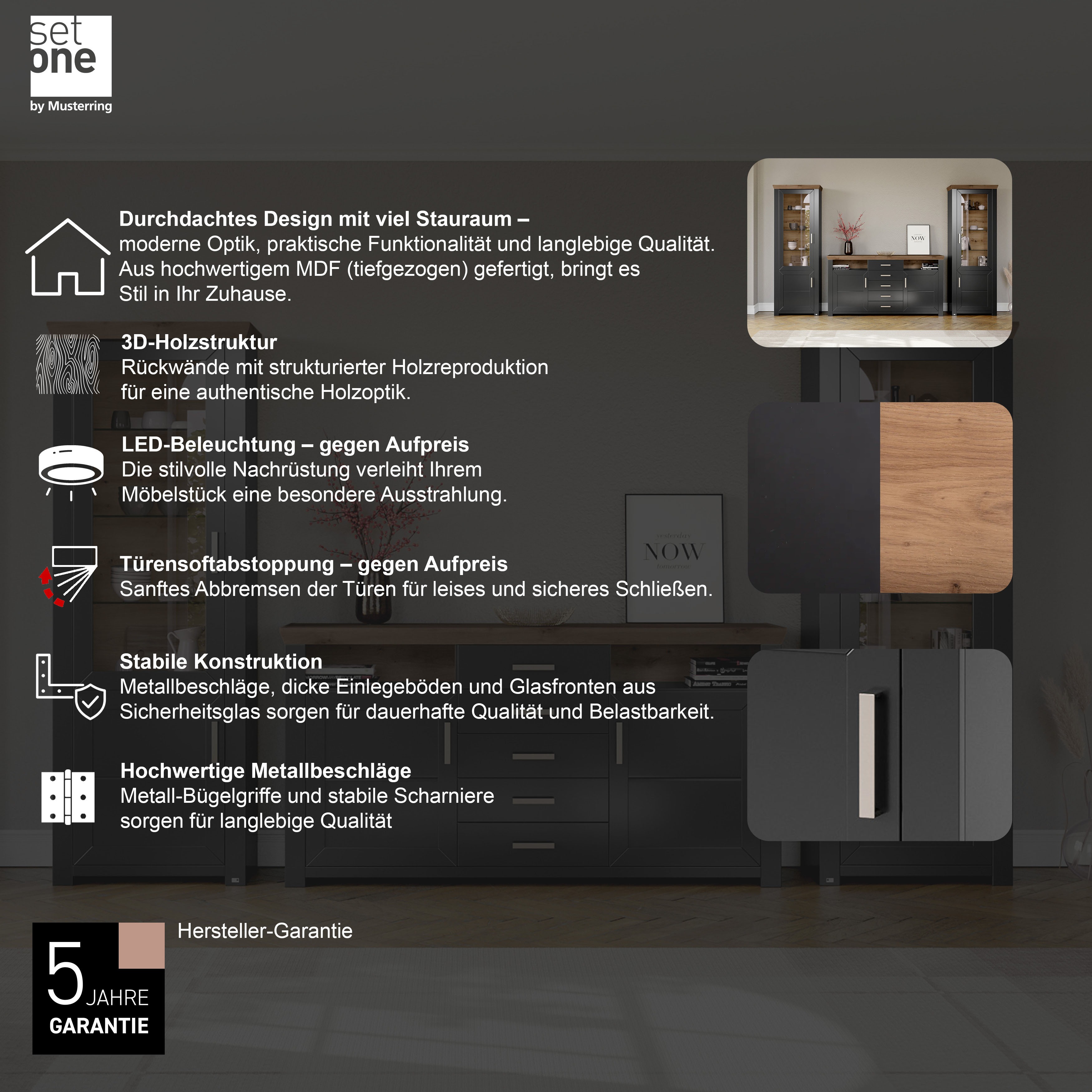 Thumbnail - set one by Musterring Standvitrine "York" Typ 01, mit Glastür, Beleuchtung optional, Landhaus-Stil, Höhe 207cm