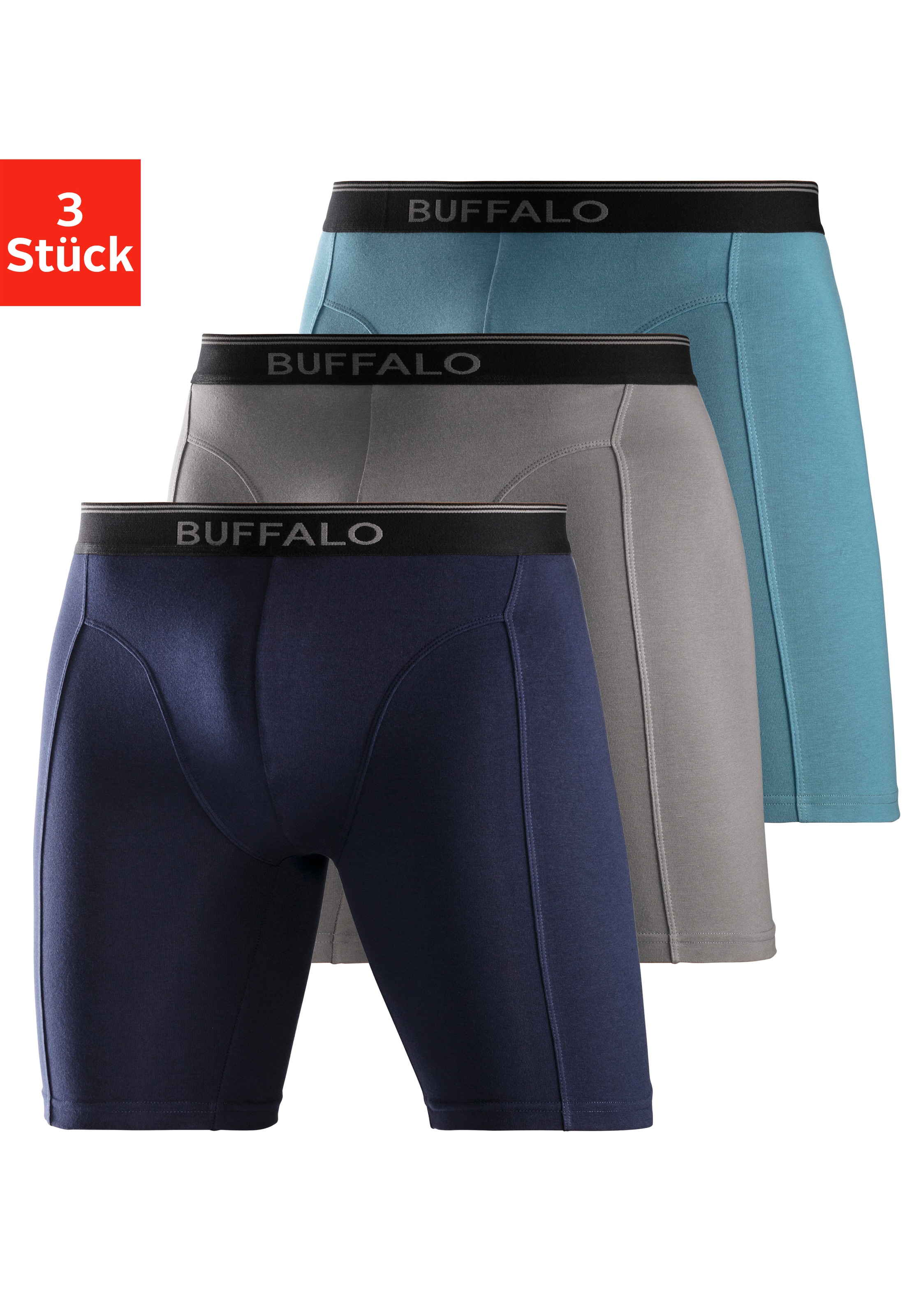 Buffalo Langer Boxer "Boxershorts für Herren" Packung, 3 Stk. mit langem Bein, ideal auch für Sport und Trekking