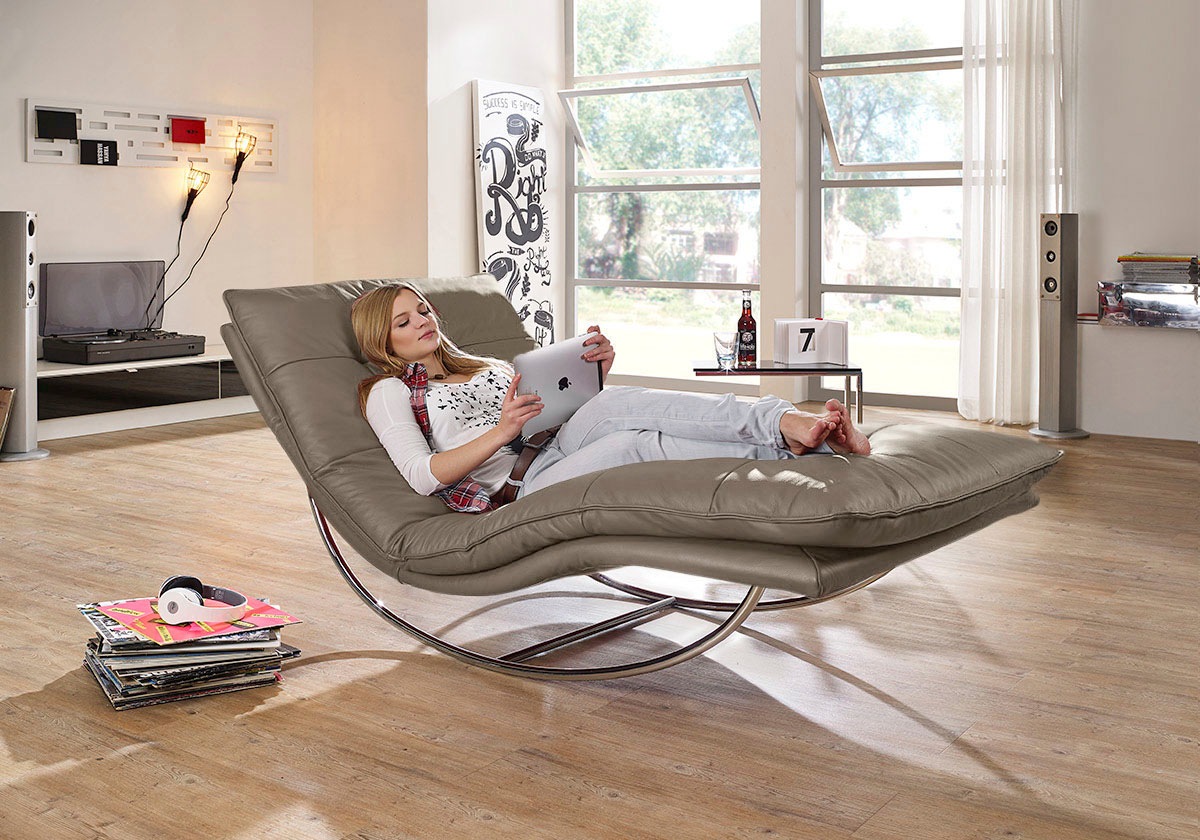 W.SCHILLIG Relaxliege "daily dreams" in Waffelkissen-Optik, Schaukelgestell Chrom glänzend, in 2 Breiten