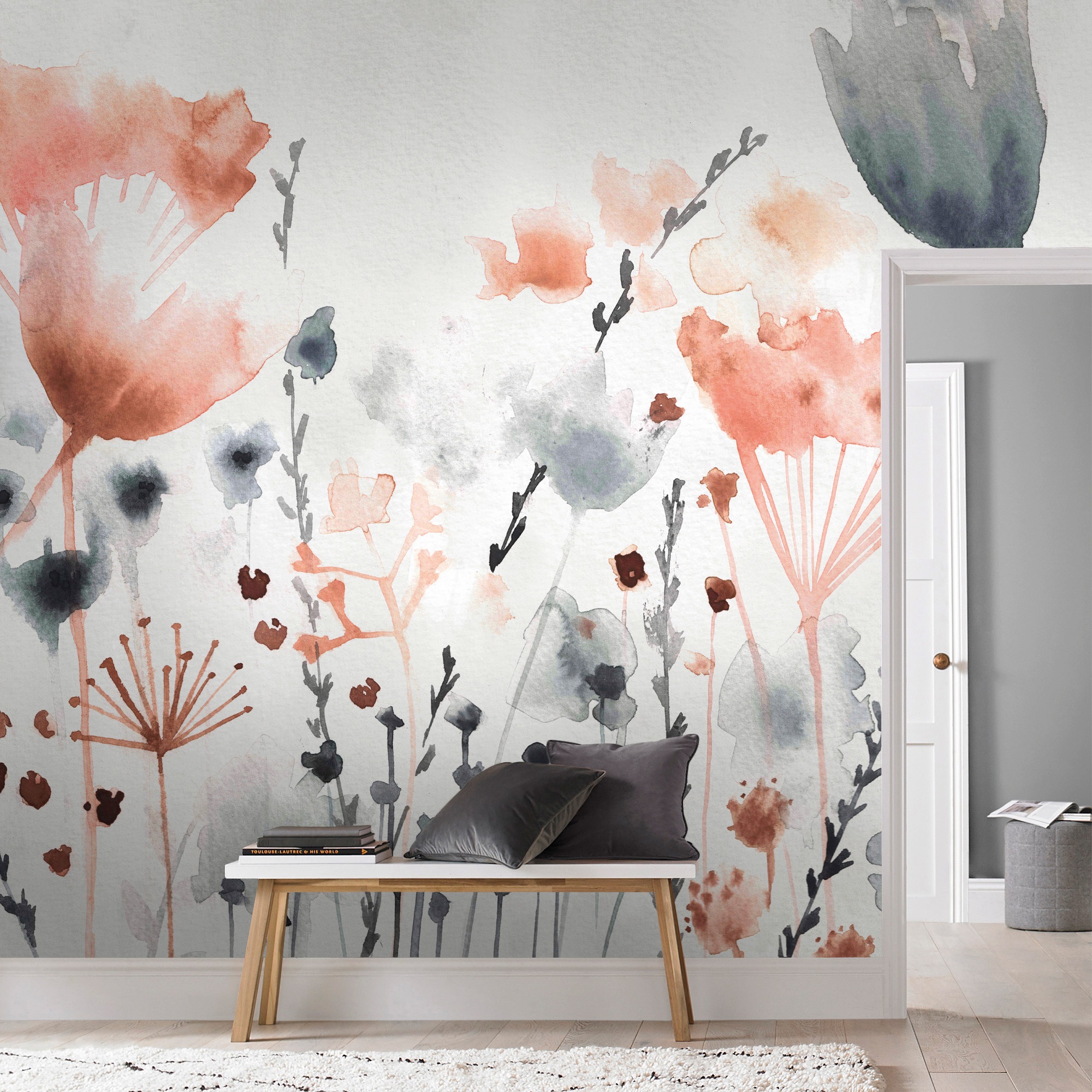 Art for the home Fototapete »Watercoloured Meadow«, geblümt, Aquarelle Wiese 280x372 cmBlumen Blau/Rosa