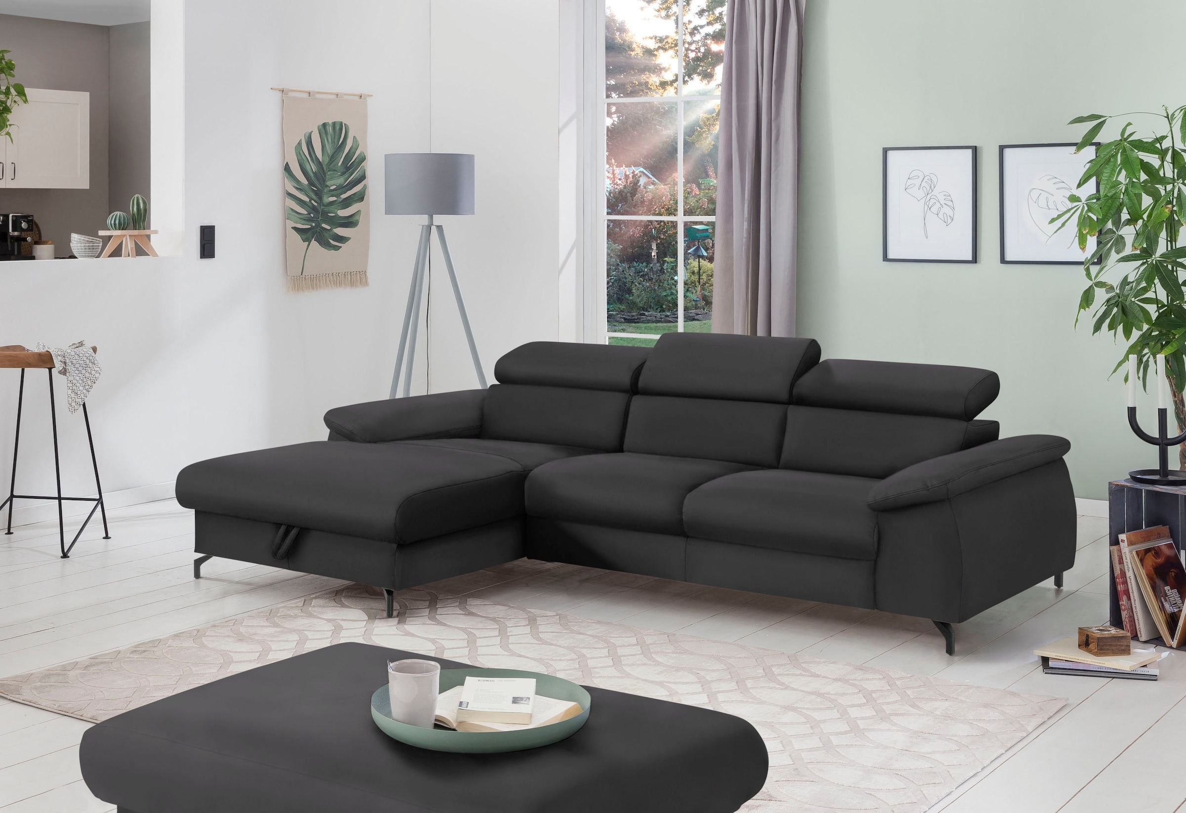 COTTA Polstergarnitur »Komaris«, (Set), Set: bestehend aus Ecksofa und Hocker, frei im Raum stellbar
