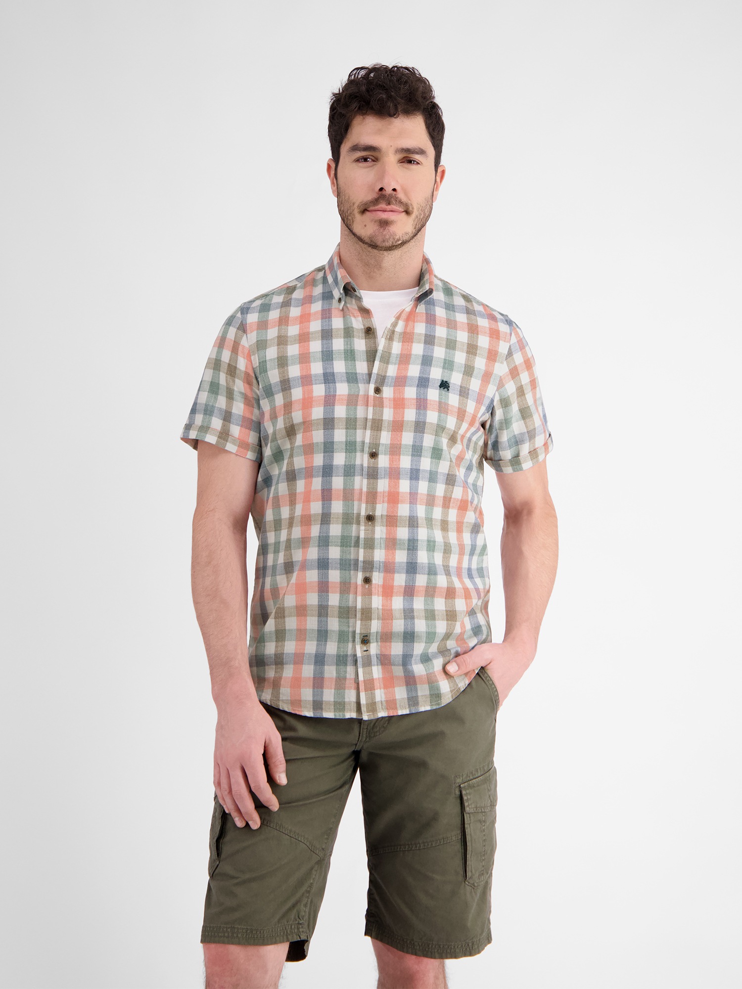 LERROS LKZ10405 Short Sleeve Plaid Shirt Broken White