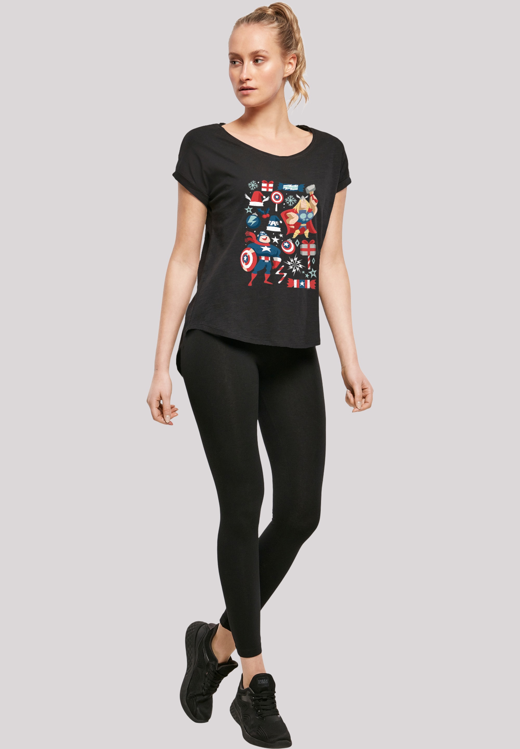 F4NT4STIC T-Shirt »Marvel Thor And Captain America Christmas Day«, Damen,Premium Merch,Lang,Longshirt,Logo Print