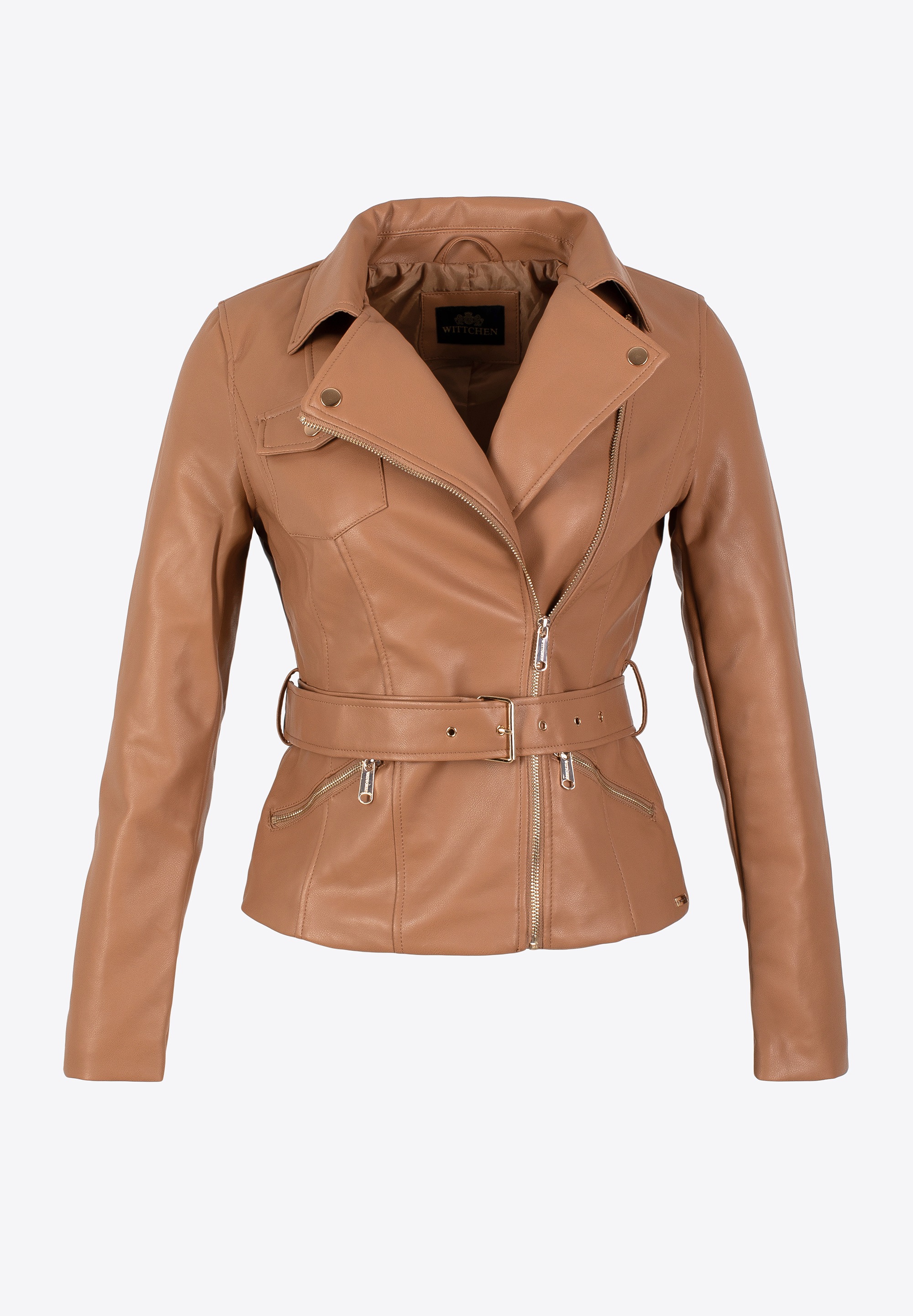 WITTCHEN Lederimitatjacke »Modern Classics«, ohne Kapuze, WITTCHEN Ramones-Jacke aus Öko-Leder mit kleiner Tasche und Gürtel