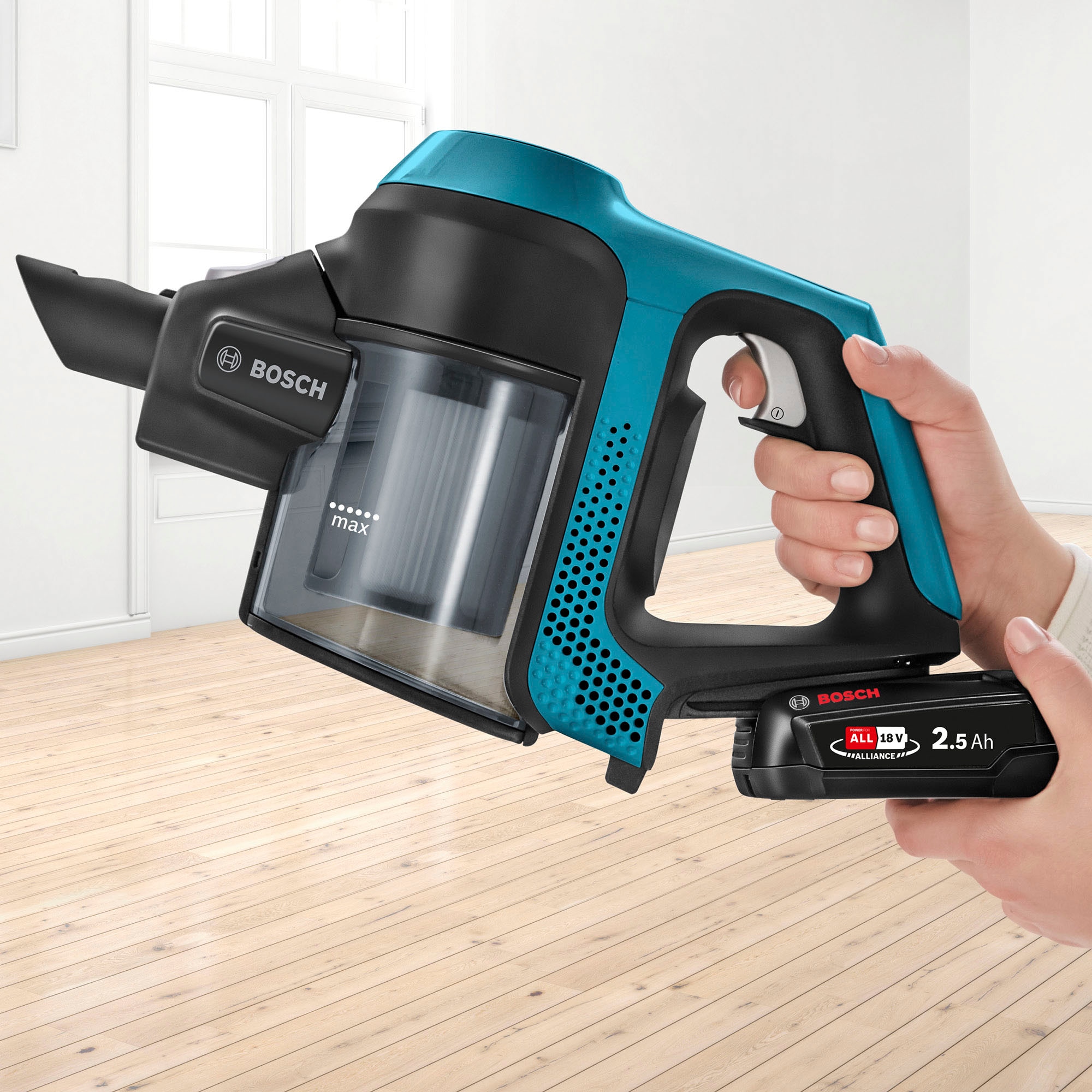 BOSCH Akku-Stielstaubsauger »Unlimited 6 BKS6111P, Hygiene-Filter, 10 Jahre Motorgarantie, leicht«, Akku wechselbar, alle Bodenarten, hohe Saugkraft, lange Laufzeit, blau