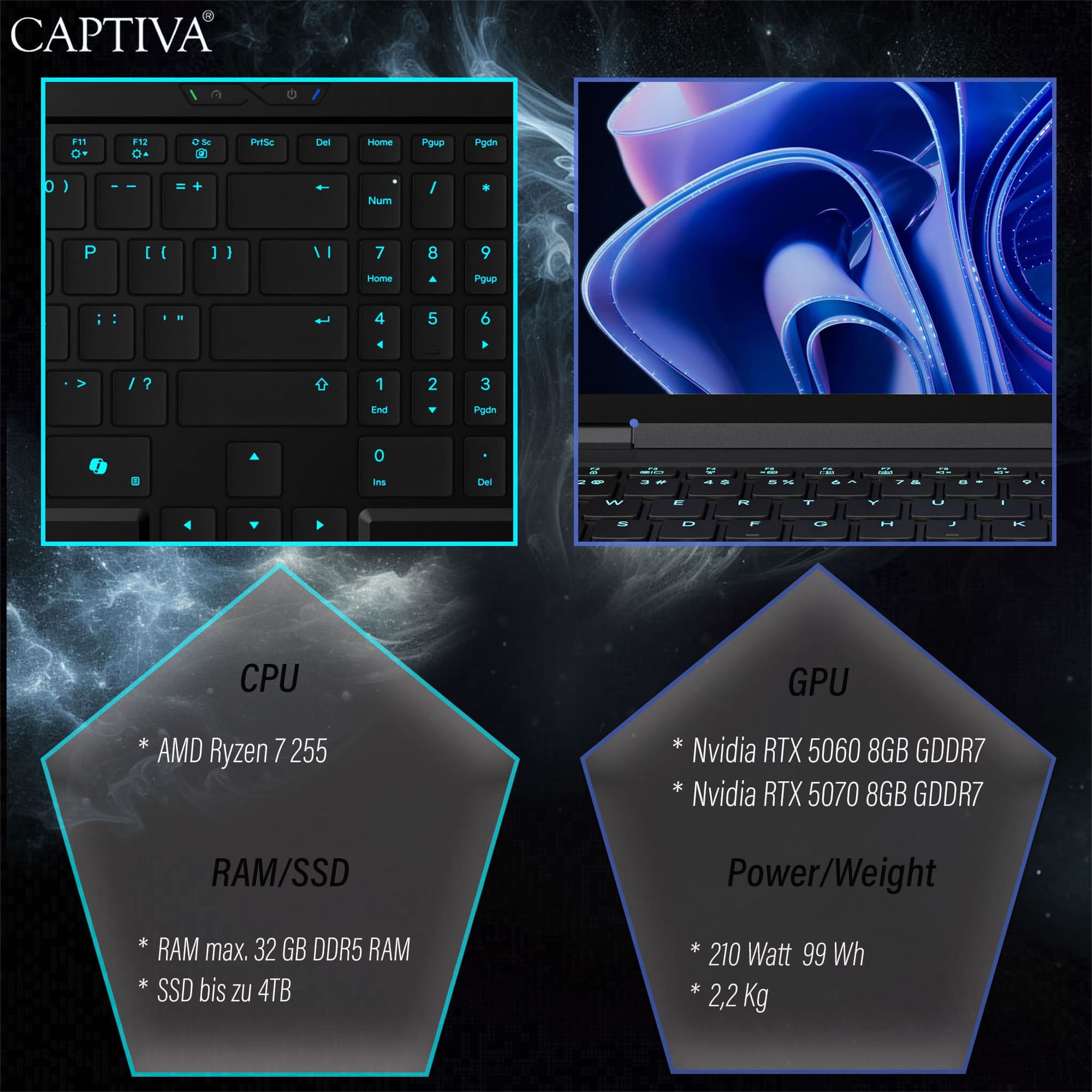 CAPTIVA Gaming-Notebook »Entry Gaming R10-1006GE« 38,9 cm / 15,3 ″ AMD Ryzen 7 GeForce RTX 5060 1.000 GB SSD