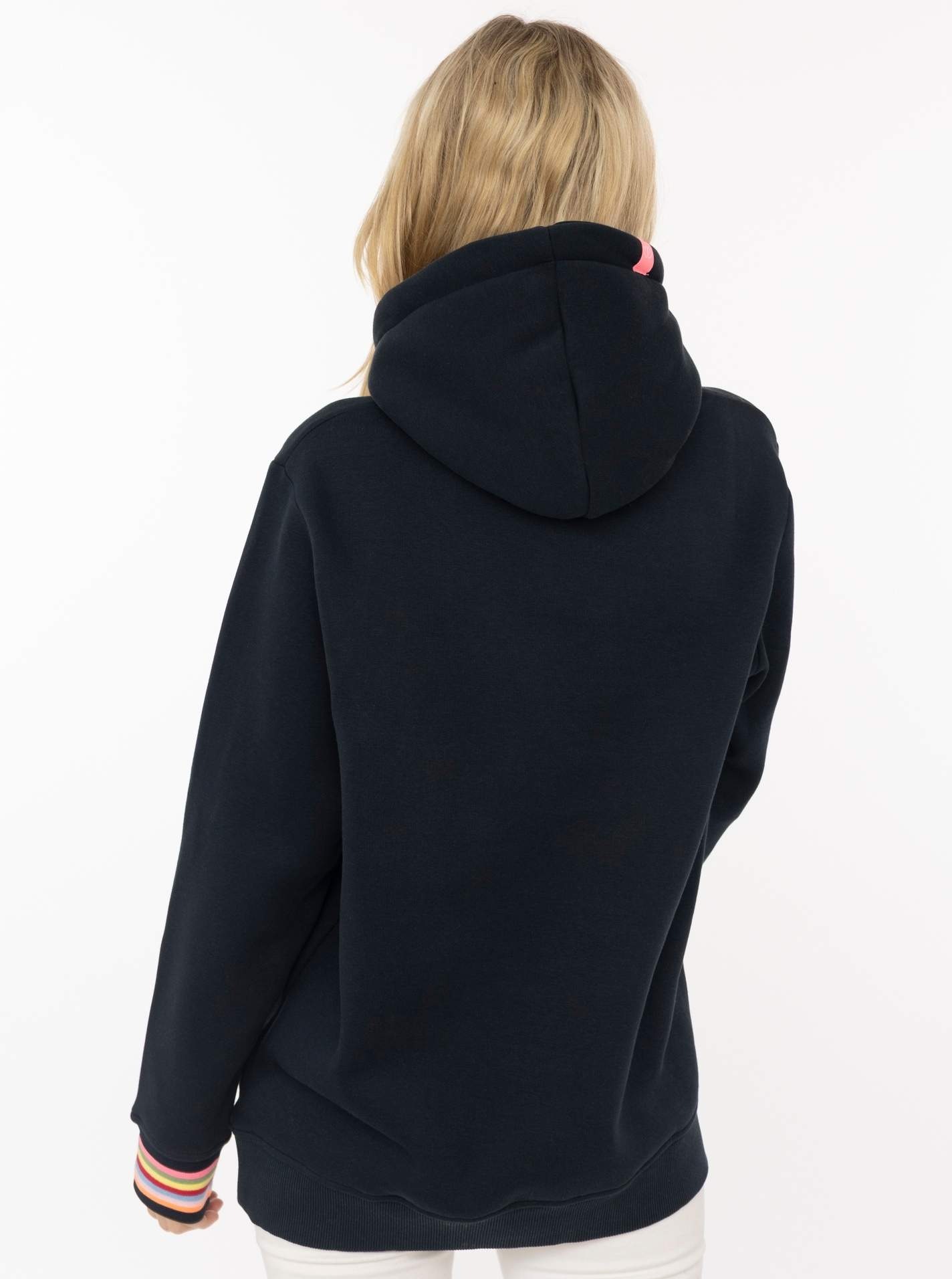 Zwillingsherz Hoodie »"POSITIVE"«, buntes Sticklogo und gestreifte Ärmelbündchen, Kapuze, Kängurutasche
