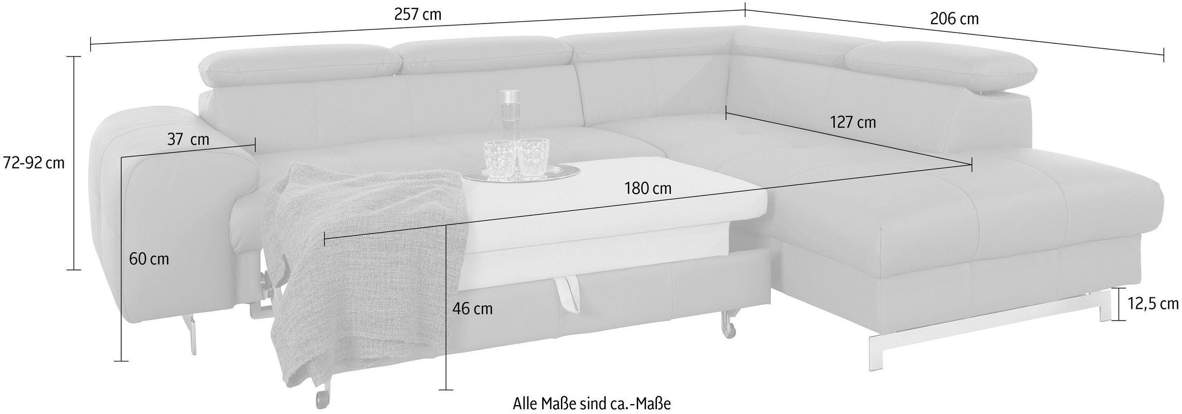 COTTA Ecksofa »Chef L-Form«, mit Kopfteilverstellung, edle Metallkufen, wahlweise mit Bettfunktion