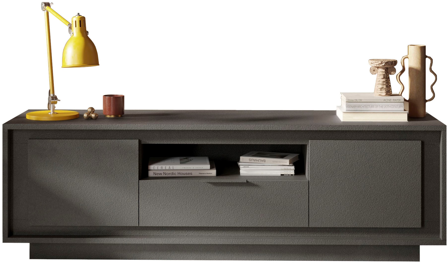 Home affaire Lowboard "Sky, B/T 180/50 cm, TV-Schrank/Medienboard, 2 Türen, 1 Schubkasten" Softclosing, Korpus & Front 22 mm stark, Rahmen-Optik, Metallgriff