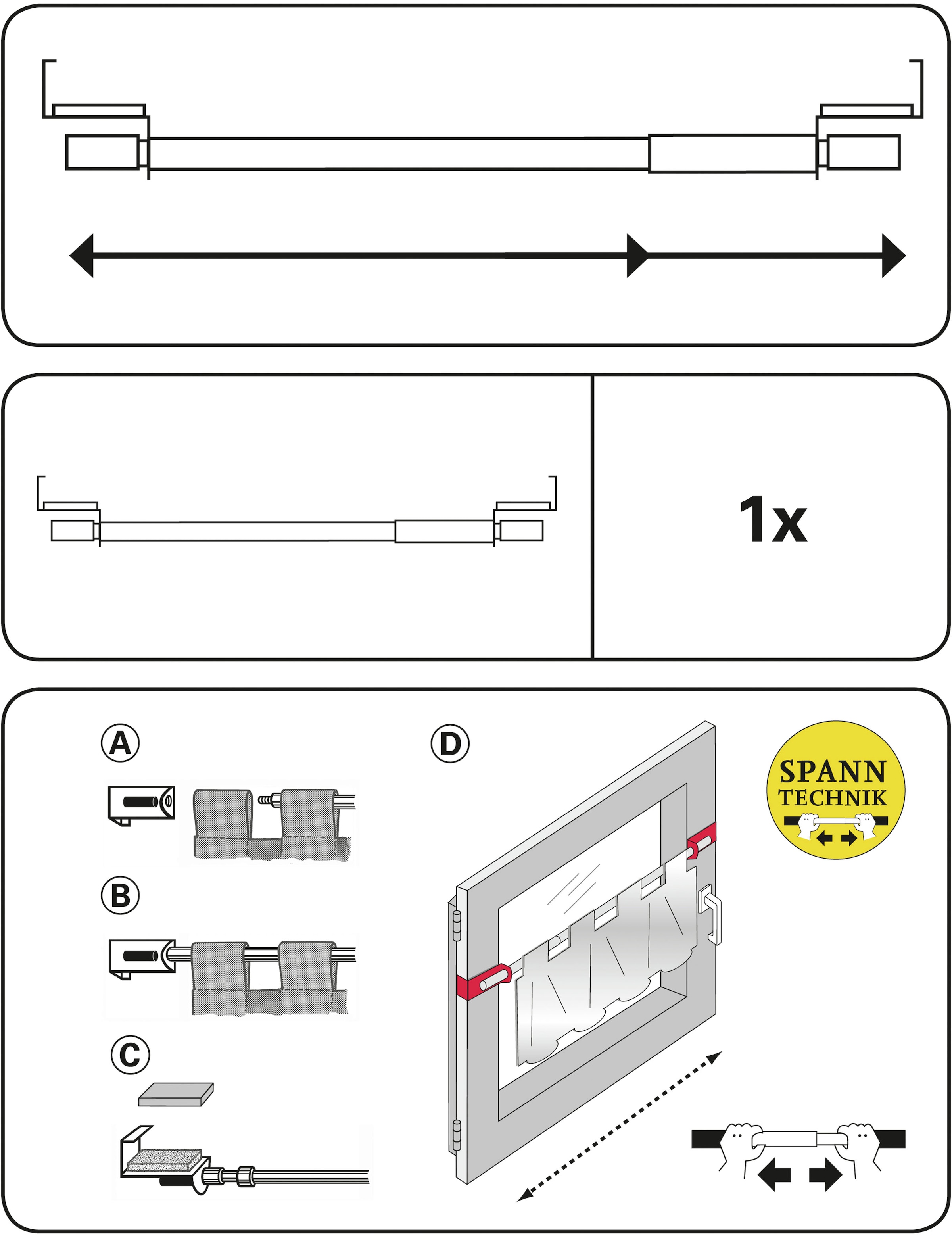 GARDINIA Scheibenstange »Spannvitrage«, 1 läufig-läufig, ausziehbar, Serie Spannvitrage Ø 7/9 mm