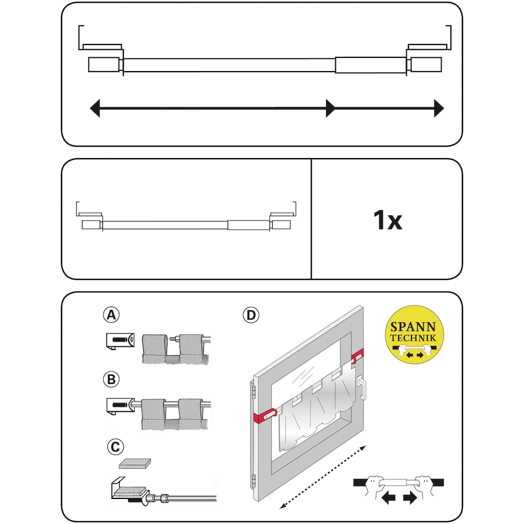 GARDINIA Scheibenstange »Spannvitrage«, 1 läufig-läufig, ausziehbar, Serie Spannvitrage Ø 7/9 mm