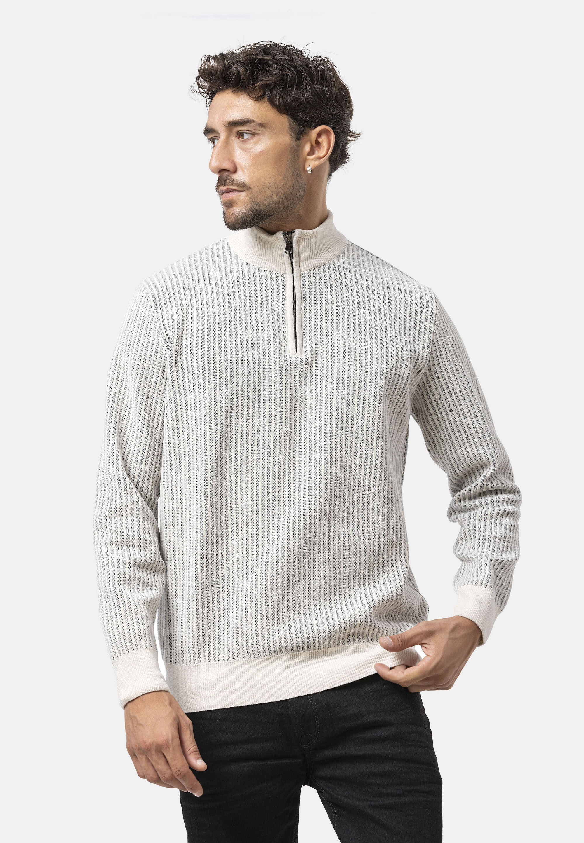 Cipo & Baxx Strickpullover »CP286« 1 Stk. vertikales Rippstrickmuster