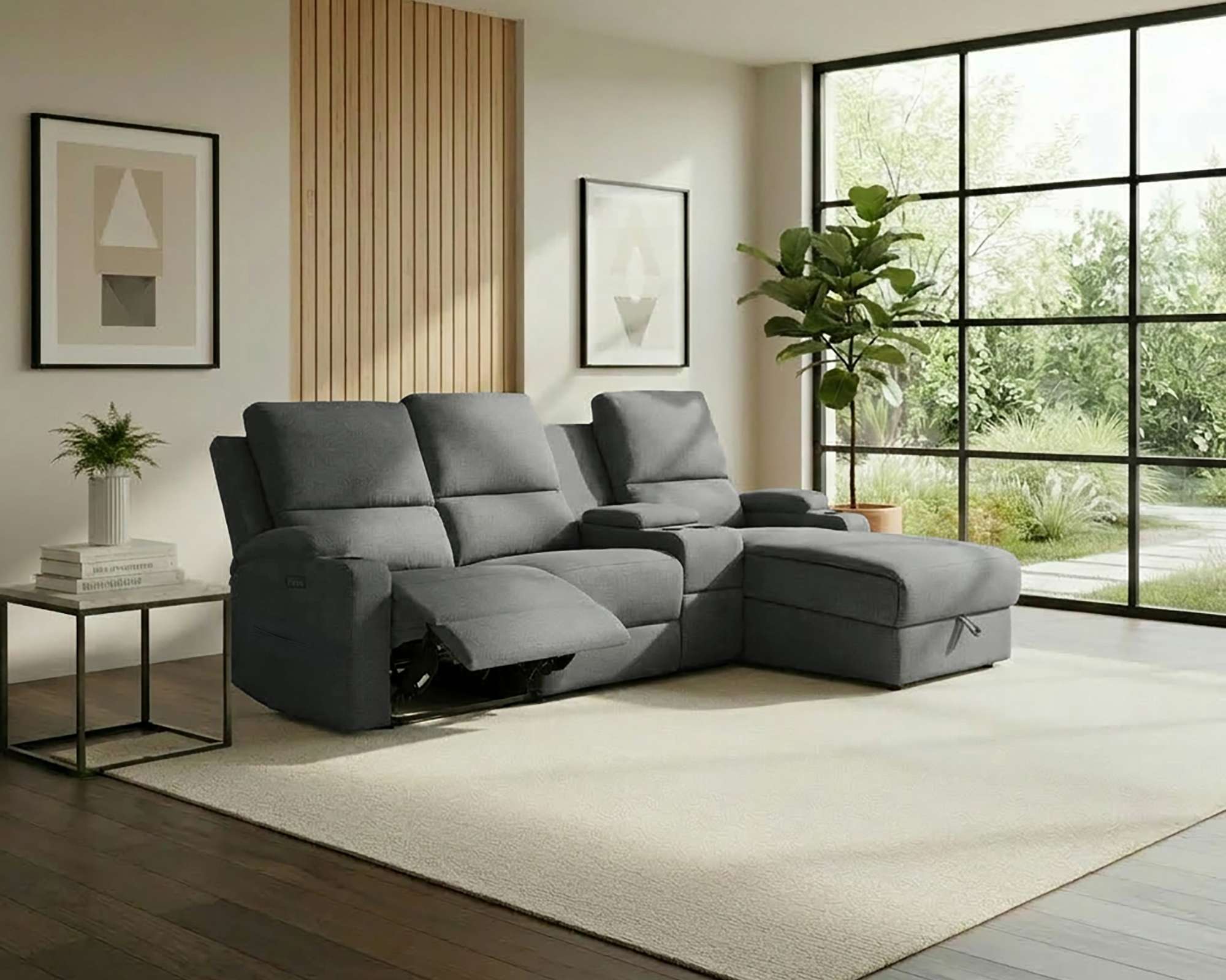 OTTO home Ecksofa "NAPORI Struktur, Multimediasofa, 3er Kinosessel XXL, L-Form" Kinosofa, manuelle o. elektr. Relaxfunktion, Staufach, Getränkehalter