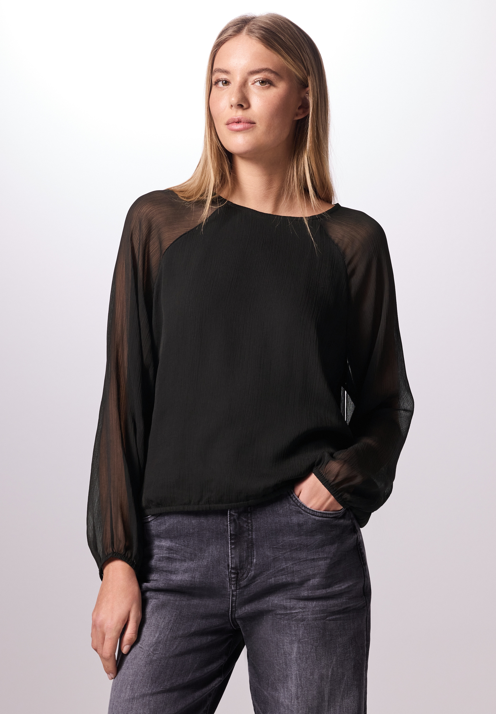 STREET ONE STUDIO Chiffonbluse, mit transparenten Ärmeln günstig online kaufen