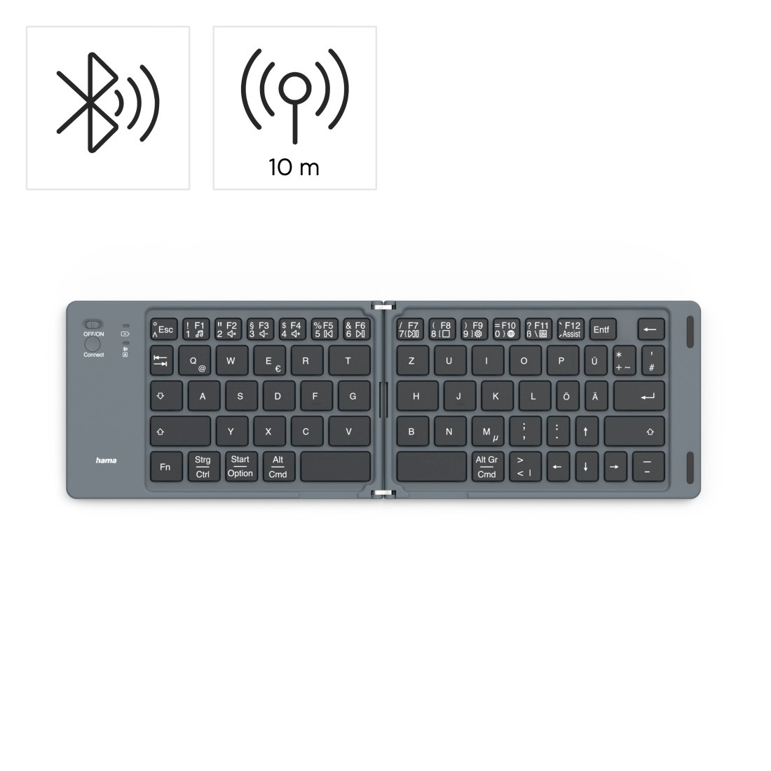 Hama Ultra-Slim-Bluetooth-Tastatur »Faltbare Tastatur (Mini-Tastatur Bluetooth, Wireless, für Tablet/iPad)«, (Multimedia-Tasten), kompakt, universell einsetzbar, robust